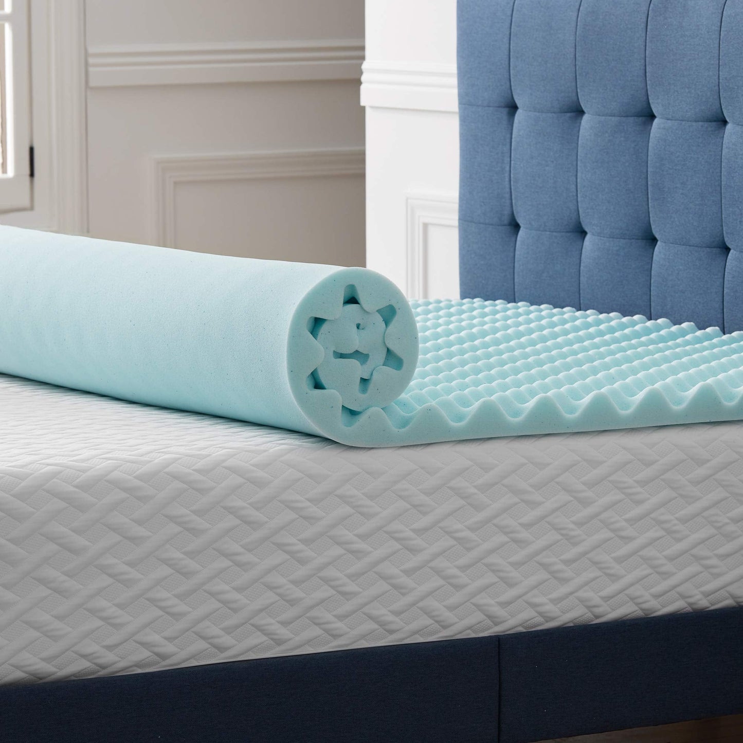 LUCID Memory Foam Mattress Topper European Single (90 x 200 cm) – Egg Crate Style – Gel Infusion – 5 cm thick 90 x 200 cm Convoluted