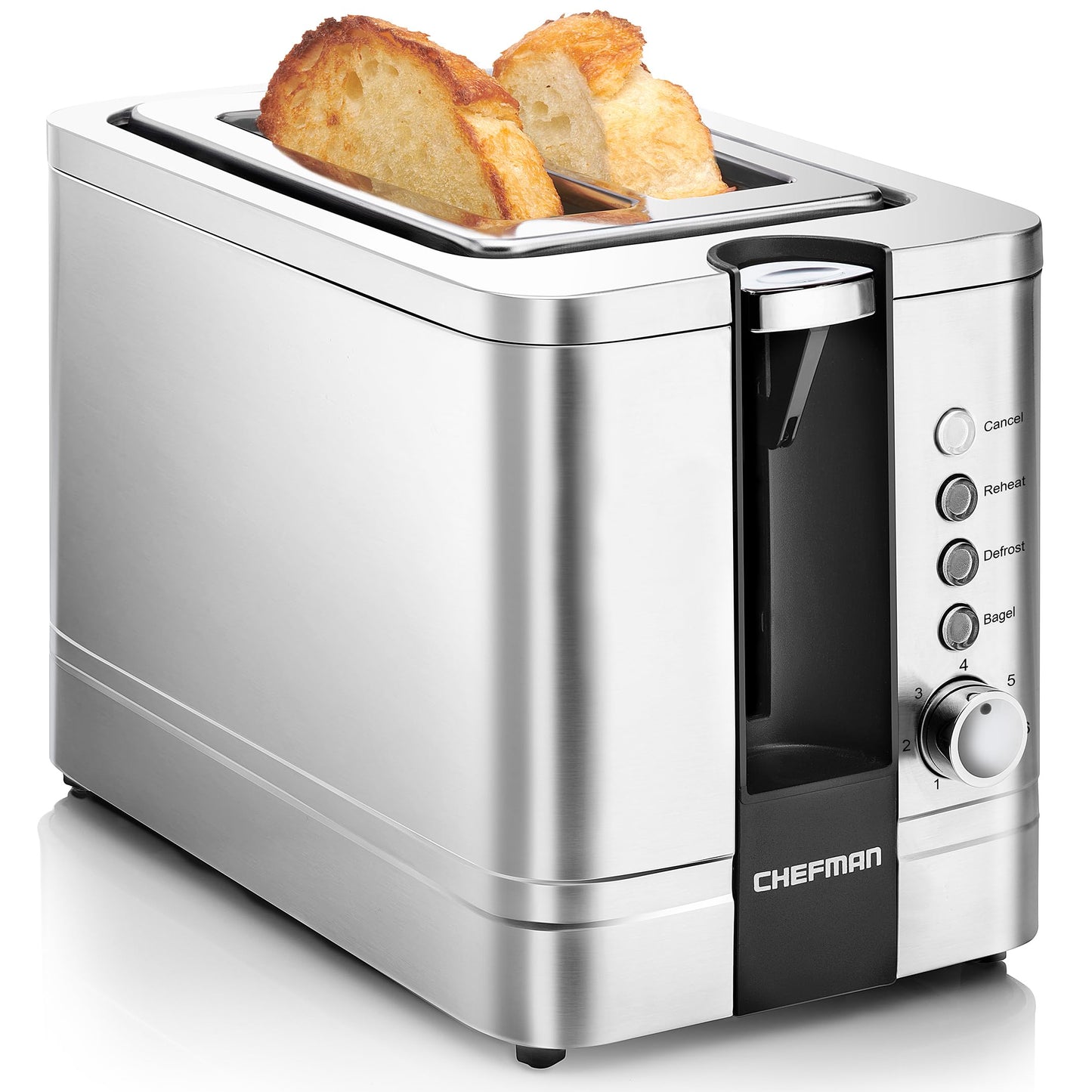 Chefman 2 Slice Toaster, 7 Shade Settings, Stainless Steel, 2 Slice with Extra-Wide Slots, Thick Bread and Bagel Toaster, Reheat, Defrost, Cancel, Lift Lever, Removable Crumb Tray Stainless Steel - U.k. Version