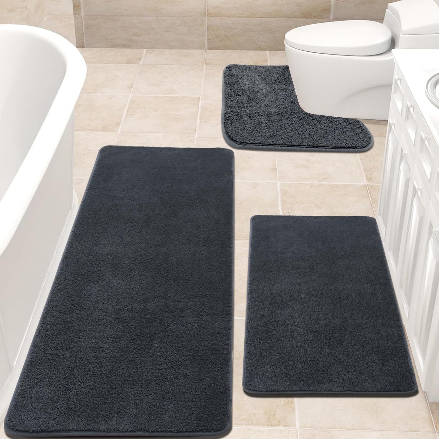 Extra Large Bath Mat 150x60 cm Microfiber Bath Mats for Bathroom Absorbent Bathroom Rug Non-slip Anti Mould Bathroom Mat, Machine Washable Rugs for Bedroom Bathroom, Long Grey Bath Mat Gray 60 x 150 cm