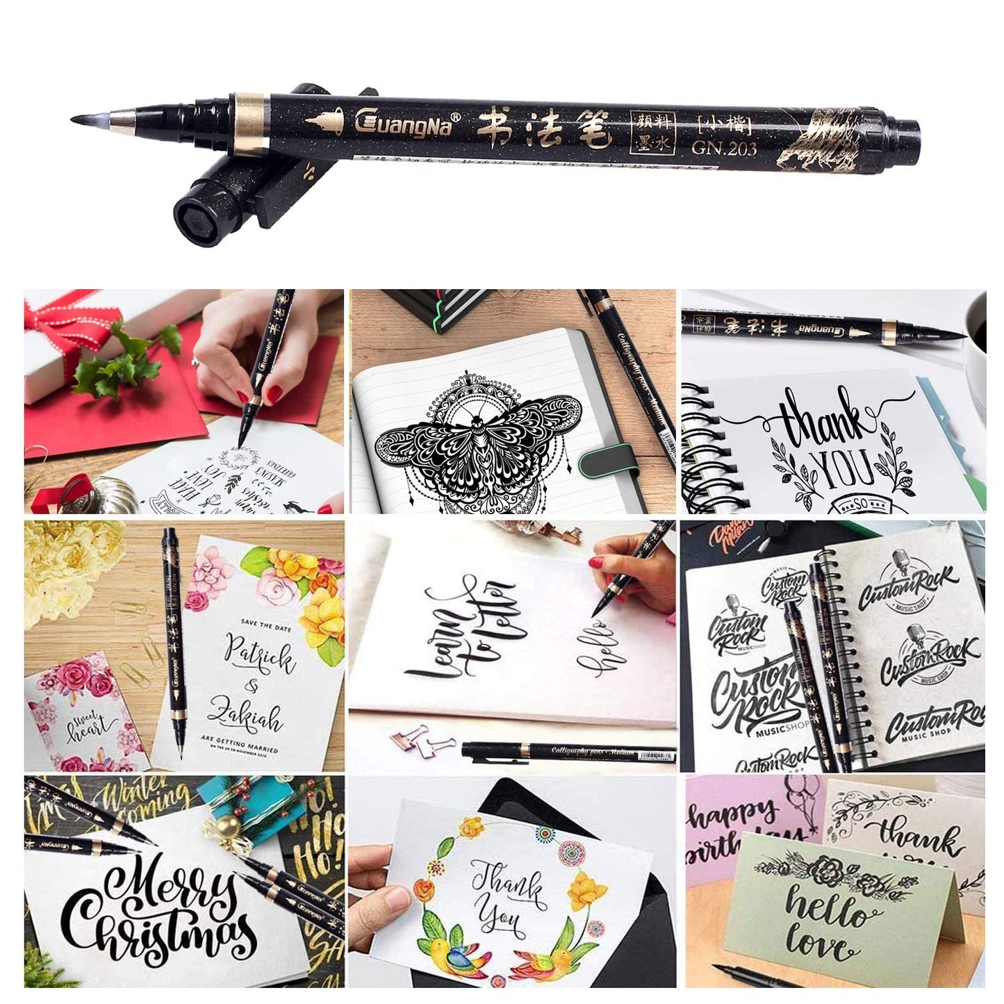 Calligraphy Pens - 6pcs Calligraphy Set for Beginners Refillable Black Brush Marker Pens,Hand Lettering Pens for Writing, Signature, Illustration, Design and Drawing, 4 Sizes