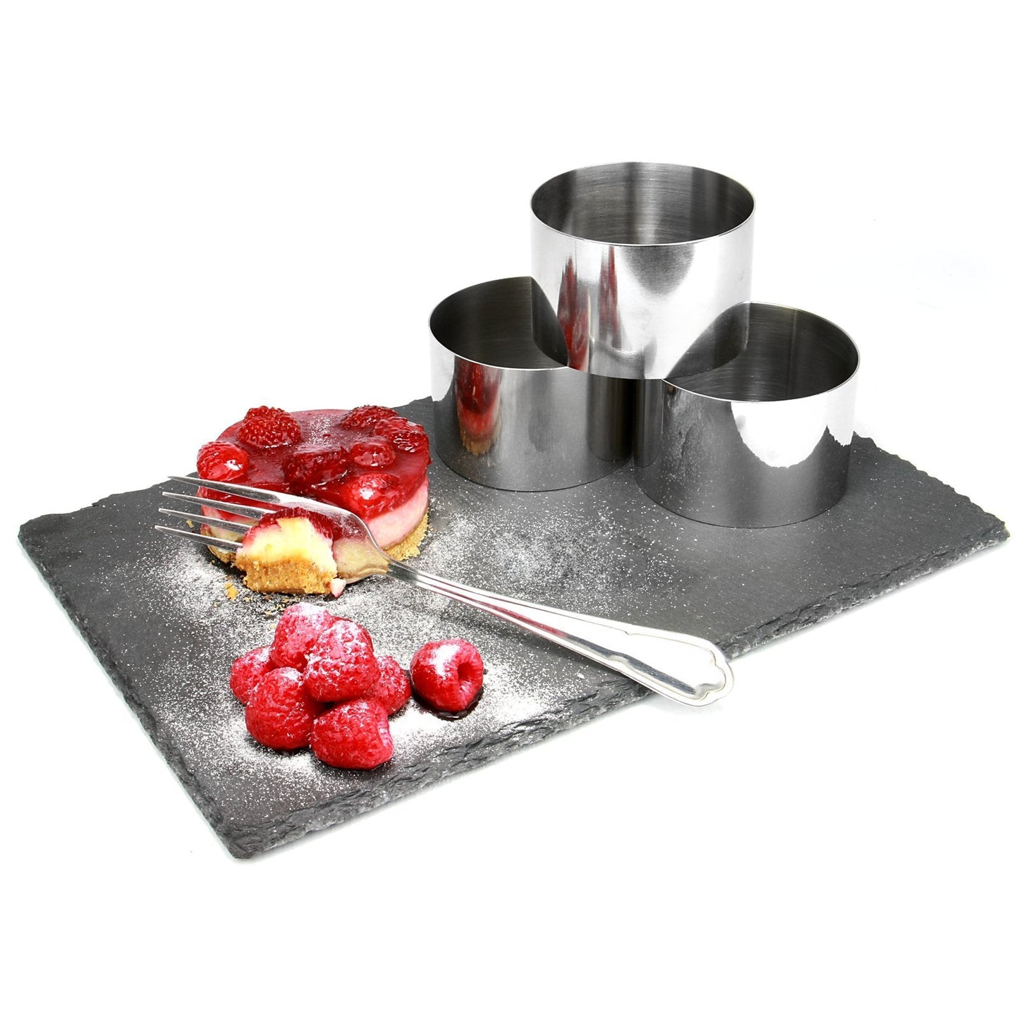 8 Piece Cooking & Dessert Ring Set | 6 x Presentation Mould Rings | 1x Food Press & 1 x Spatula | Stainless Steel Food Presentation Set | for Sweet & Savoury | M&W