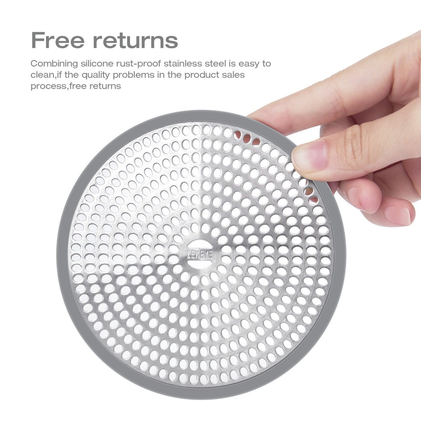 LEKEYE Shower Drain Hair Catcher/Strainer/Stainless Steel and Silicone Silver