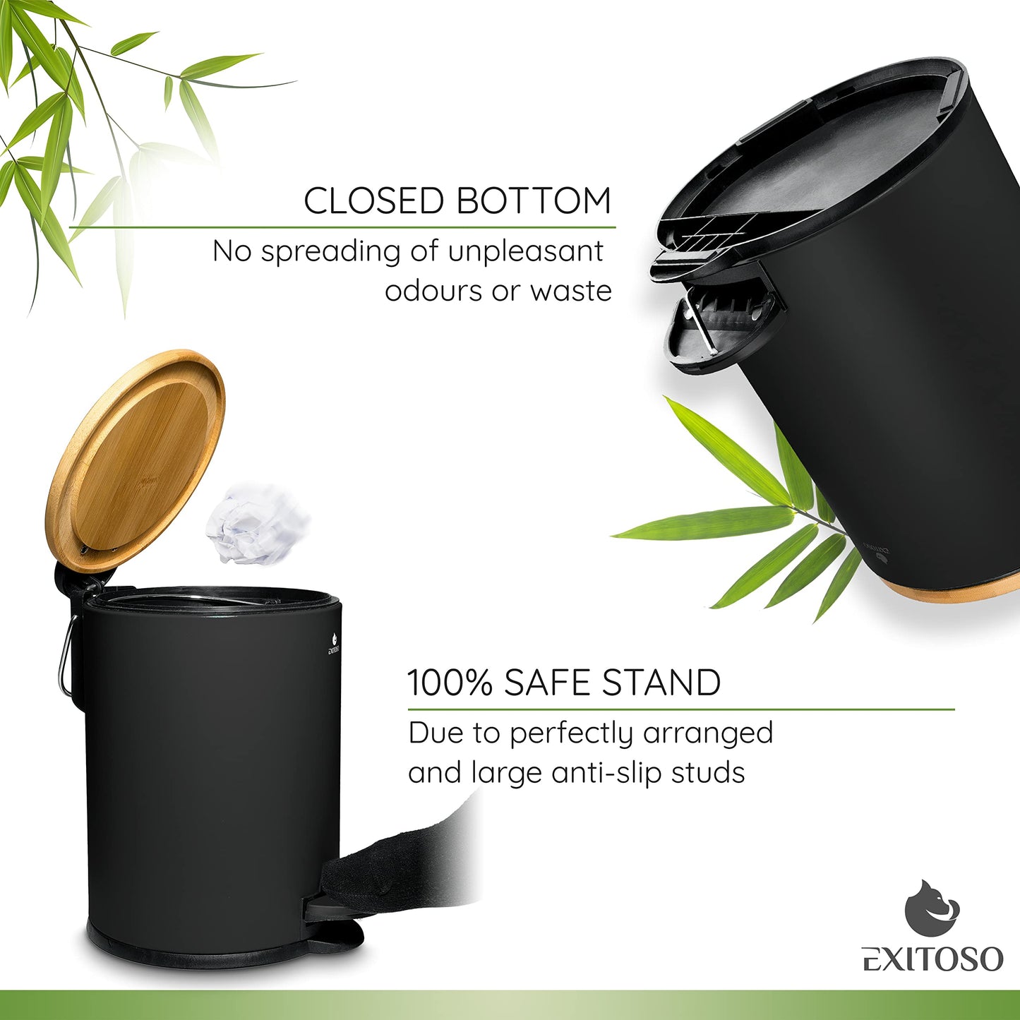 Exitoso 3L Small Bathroom Bin with Lid - Slim Bedroom Bin with Lid - Small Pedal Bin - Small Bin for Bedroom Black Bathroom Bin - Sanitary Bin Bedroom Rubbish Bin Toilet Bin Waste Bin for Bedroom