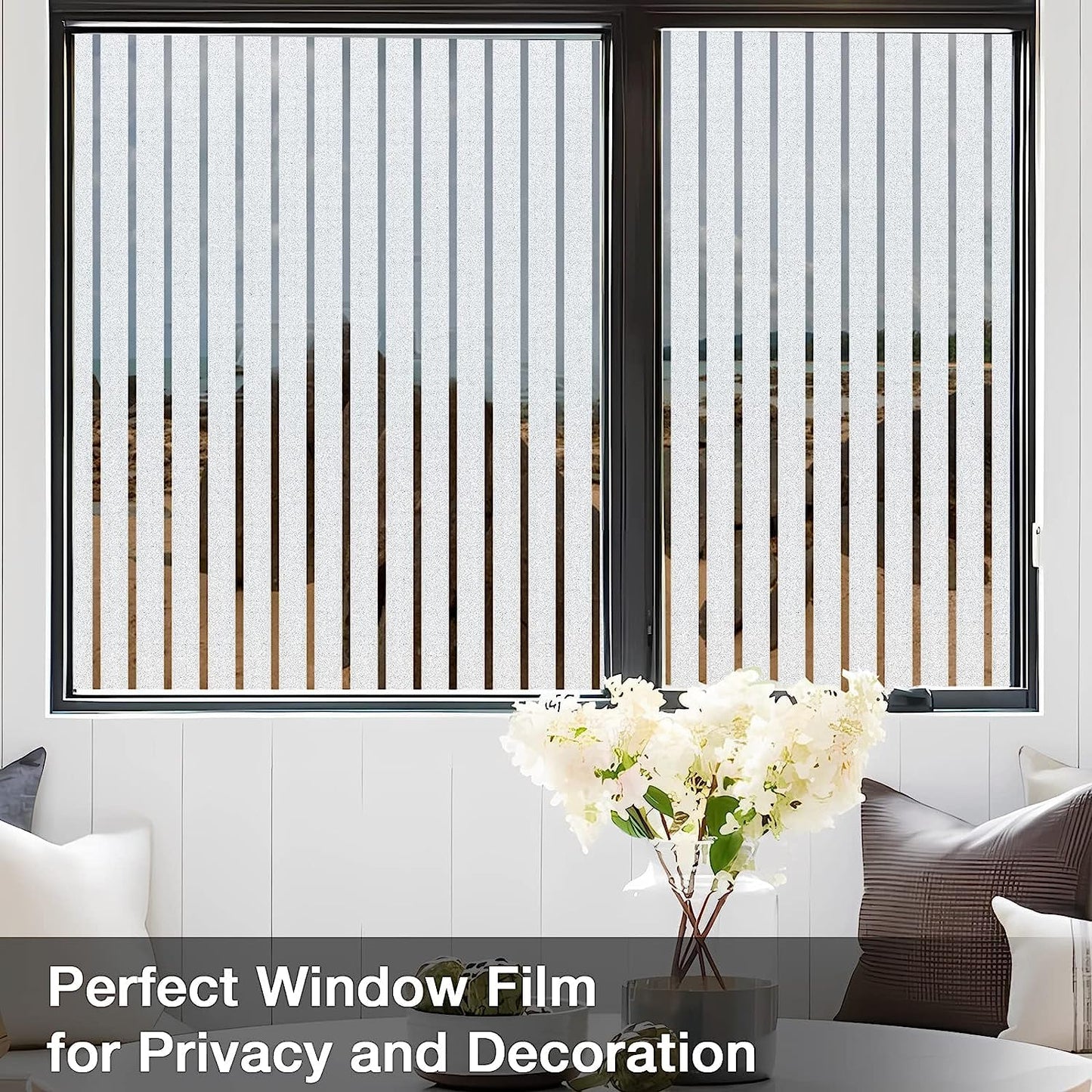 Lifetree Window Film Privacy Frosted Stripe Patterns Window Frosting Film No Glue Static Cling Stained Glass Film UV Protection Self Adhesive Window Sticker Cover for Home Office (Frosted，60 * 200cm) 60*200cm