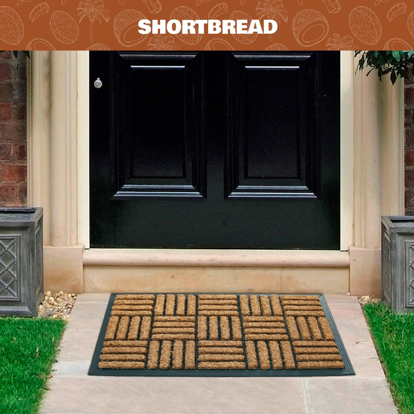 Coco & Coir Door Mat Indoor/Outdoor | 100% Natural Coir Weather Resistant Eco-friendly Entrance Mat (Shortbread)