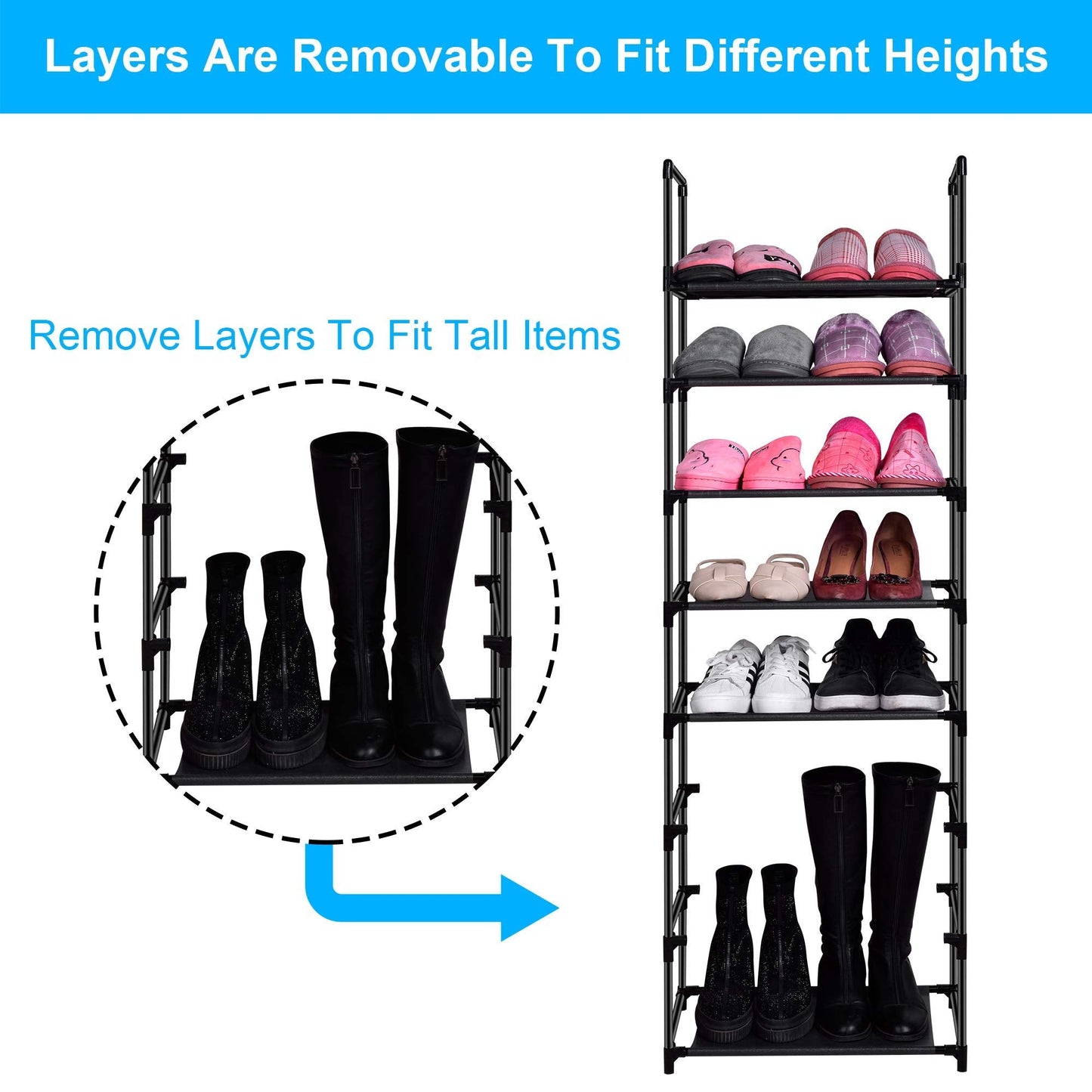 Easyhouse 8 Tier Metal Sturdy Shoe Rack for Entryway/Closet, Stores 16-20 Pairs of Shoes, Multi-use Shelf Organizer for Space Saving Storage