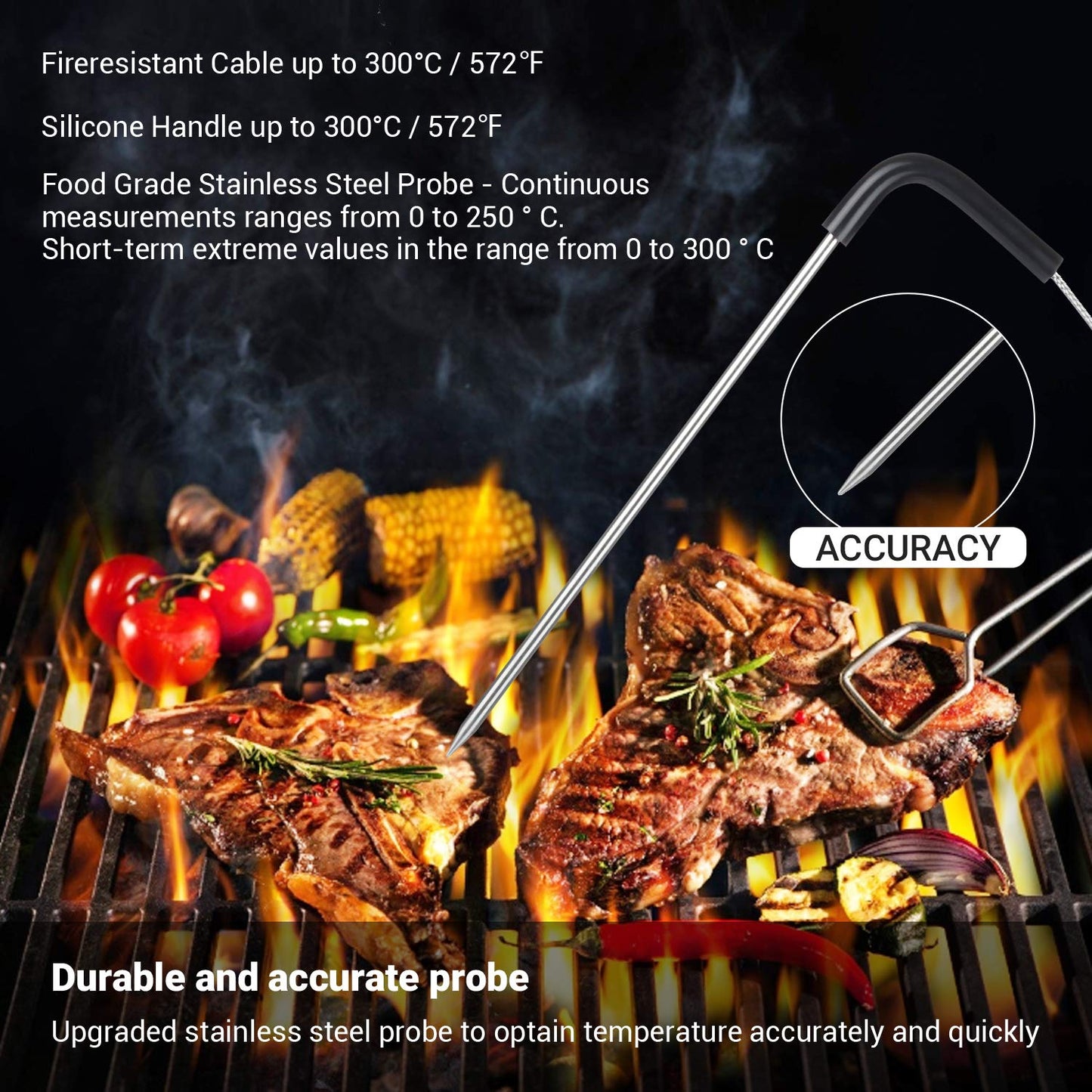 Inkbird IBT-2X, LCD, LED, Bluetooth 4.0 Grill Thermometer, Cooking Thermometer with Temperature Alarm, Oven Thermometer, Meat Thermometer with 2 Stainless Steel Probes for Grill, Baking, Roasting IBT-2X+2 Sonden