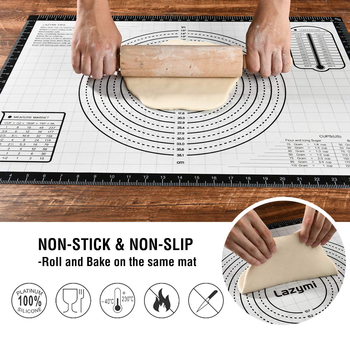 Extra Large Silicone Baking Mats Sheet, Non Stick Pastry Rolling Mat with Measurement 71×51cm, Non-Slip Silicon Dough kneading Mat, Counter Table Mat, Placemat, Fondant Icing/Cake/Pizza Mats (Black) 71×51 Black