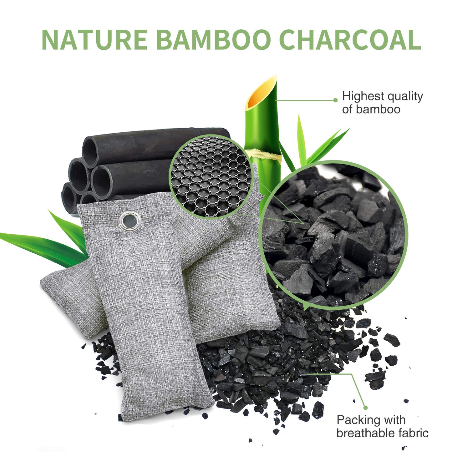 12 Pack Bamboo Air Purifying Bag, Activated Charcoal Bags Odor Absorber, Moisture Absorber, Natural Car Air Freshener, Shoe Deodorizer, Odor Eliminators For Home, Pet, Closet (6x50g, 6x150g) 1.20 kg (Pack of 1)