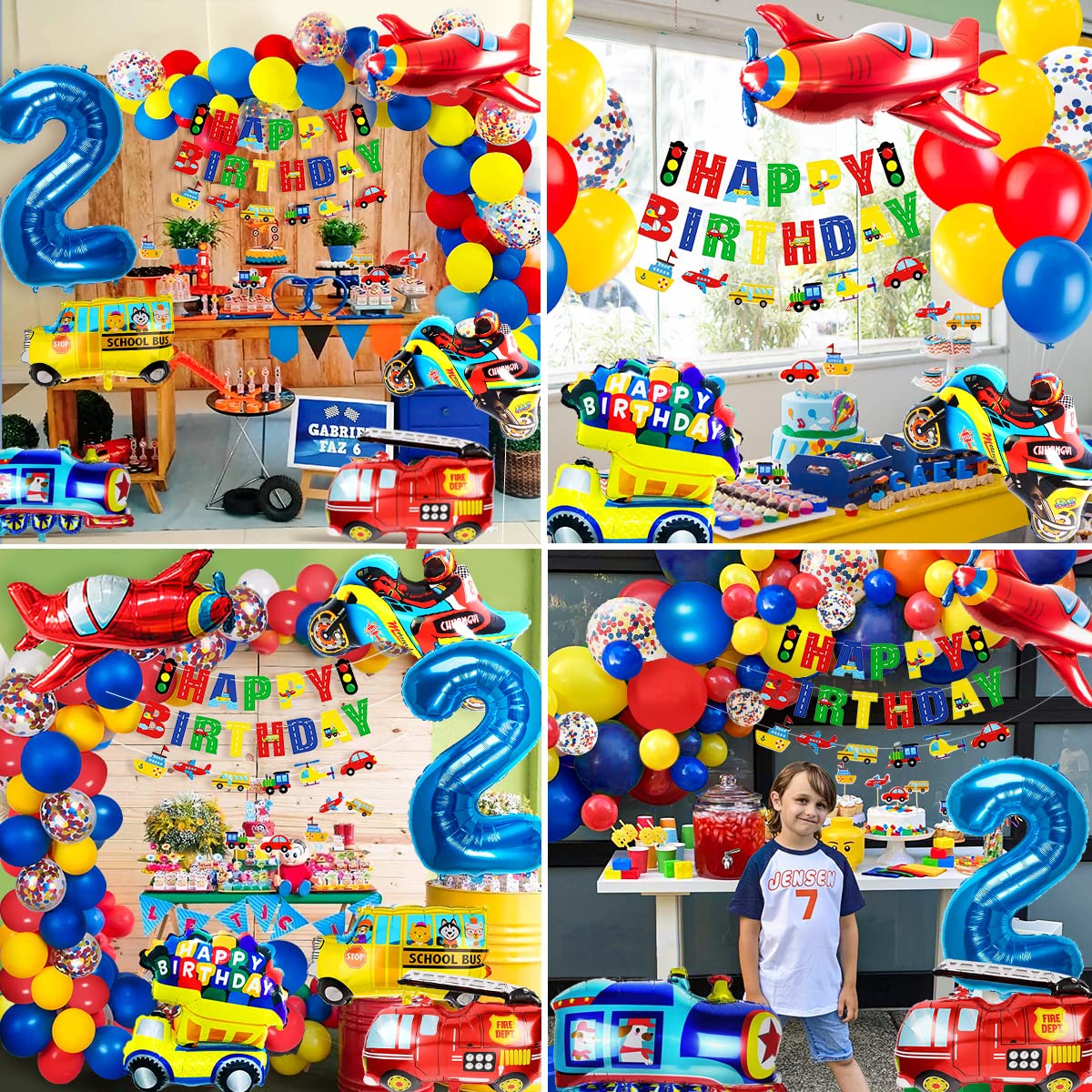 iZoeL 2 Birthday Decorations Boy Cars Birthday Decorations Kids Cars Party Decorations 2 Year Old Birthday Second Birthday Decorations Boy Balloon Arch Baby Boy Transport Construction Balloons 2nd Birthday