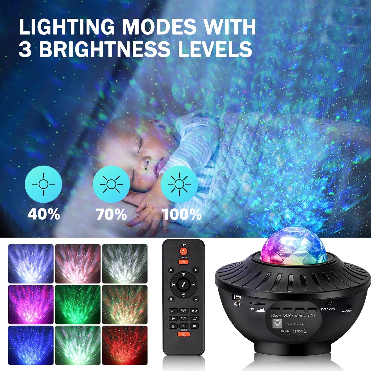 Galaxy Projector, Star Projector with Remote Control, Night Light Kids with Timer, Bluetooth Speaker, LED Night Light for Room Decor, Party Ambient Lighting, Gifts for Kids and Adults Black