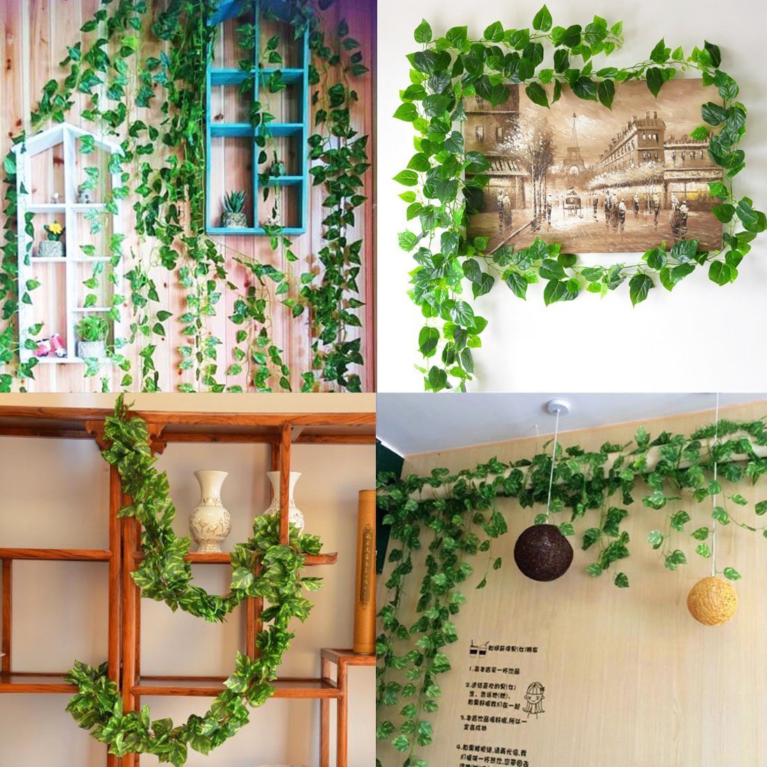 84 feet Fake Foliage Garland Leaves Decoration Artificial Greenery Ivy Vine Plants for Home Decor Indoor Outdoors (Scindapsus Leaves/12 Strands) Scindapsus Leaves/12 Strands