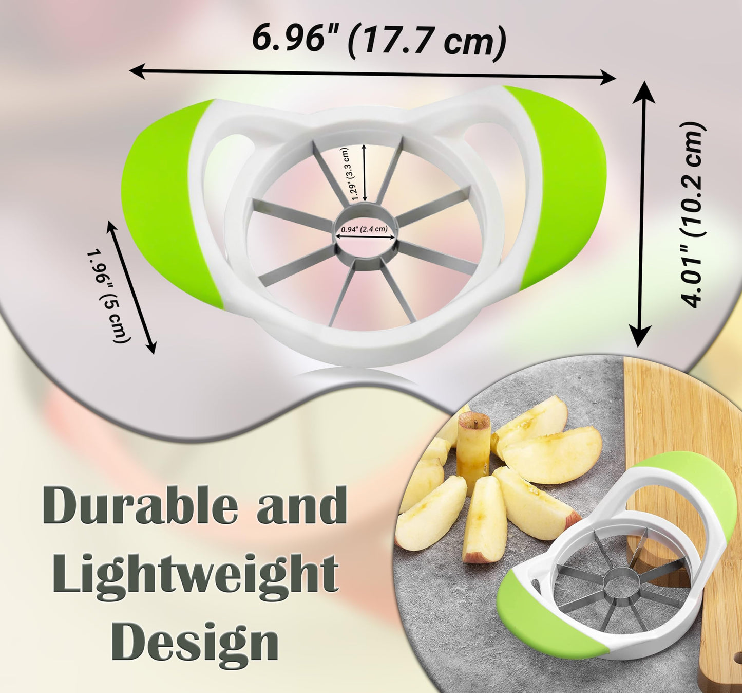 ARSUK Apple Slicer - 3 in 1 Corer Cutter and Peeler with 8 Stainless Steel Blade - Core Remover Tool & Press Machine - Fruit Cut Decore Cutters Corers Slices Green