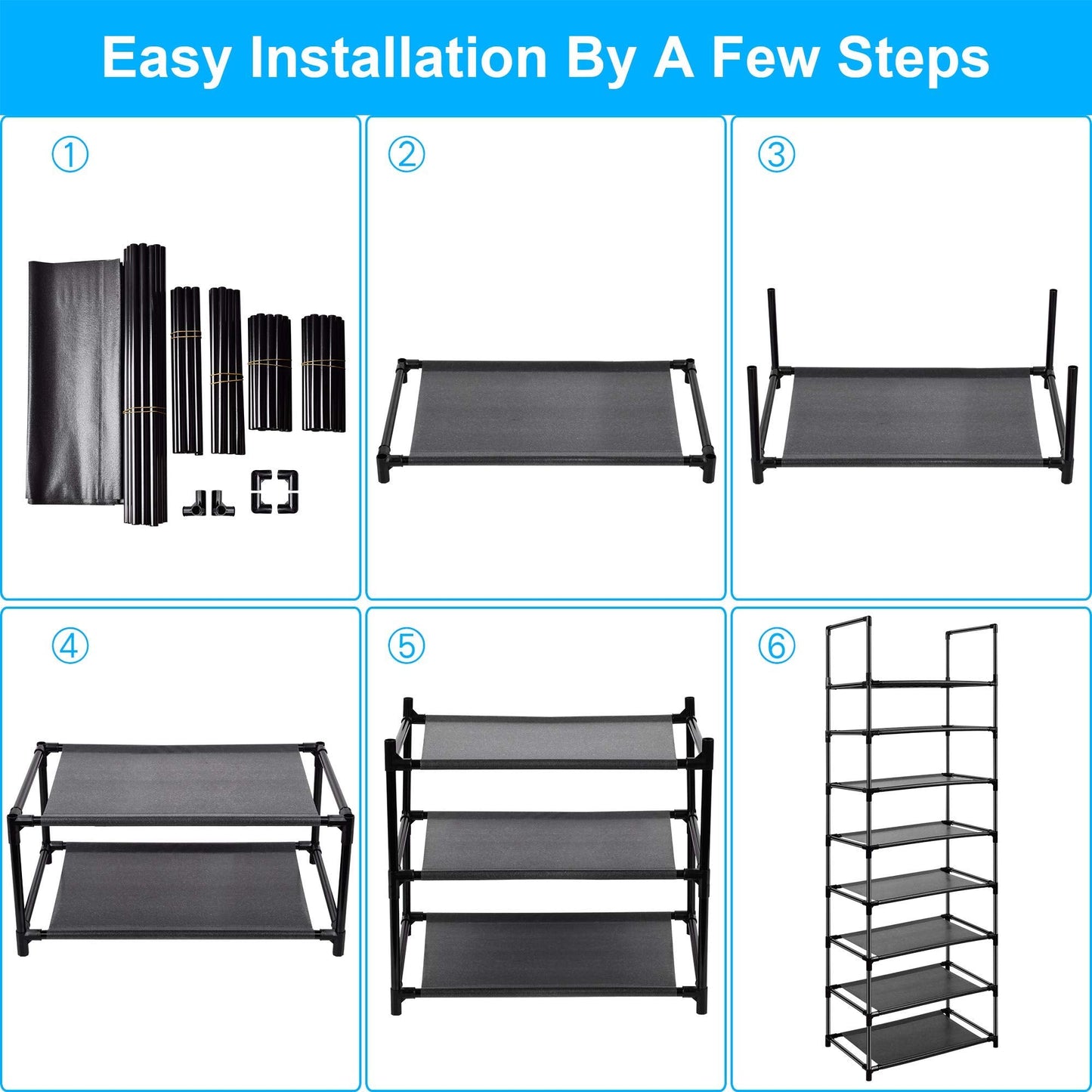 Easyhouse 8 Tier Metal Sturdy Shoe Rack for Entryway/Closet, Stores 16-20 Pairs of Shoes, Multi-use Shelf Organizer for Space Saving Storage