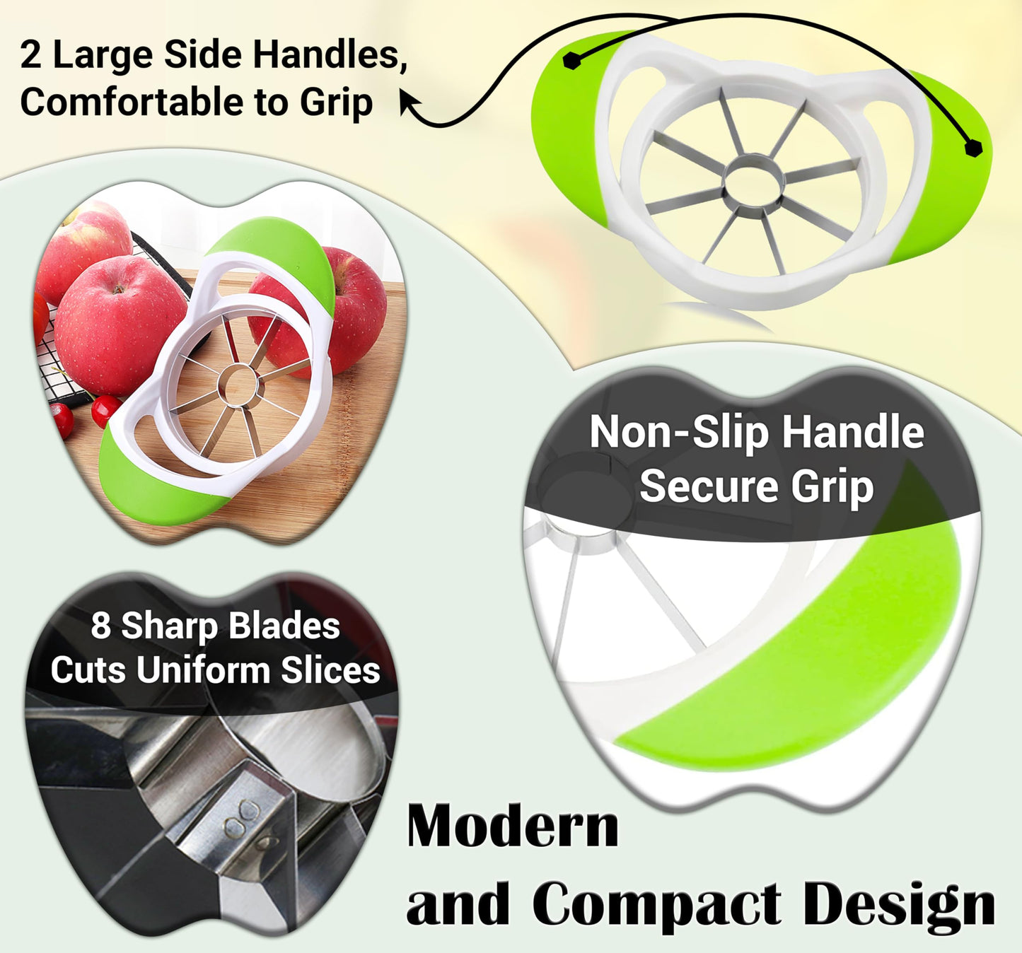 ARSUK Apple Slicer - 3 in 1 Corer Cutter and Peeler with 8 Stainless Steel Blade - Core Remover Tool & Press Machine - Fruit Cut Decore Cutters Corers Slices Green