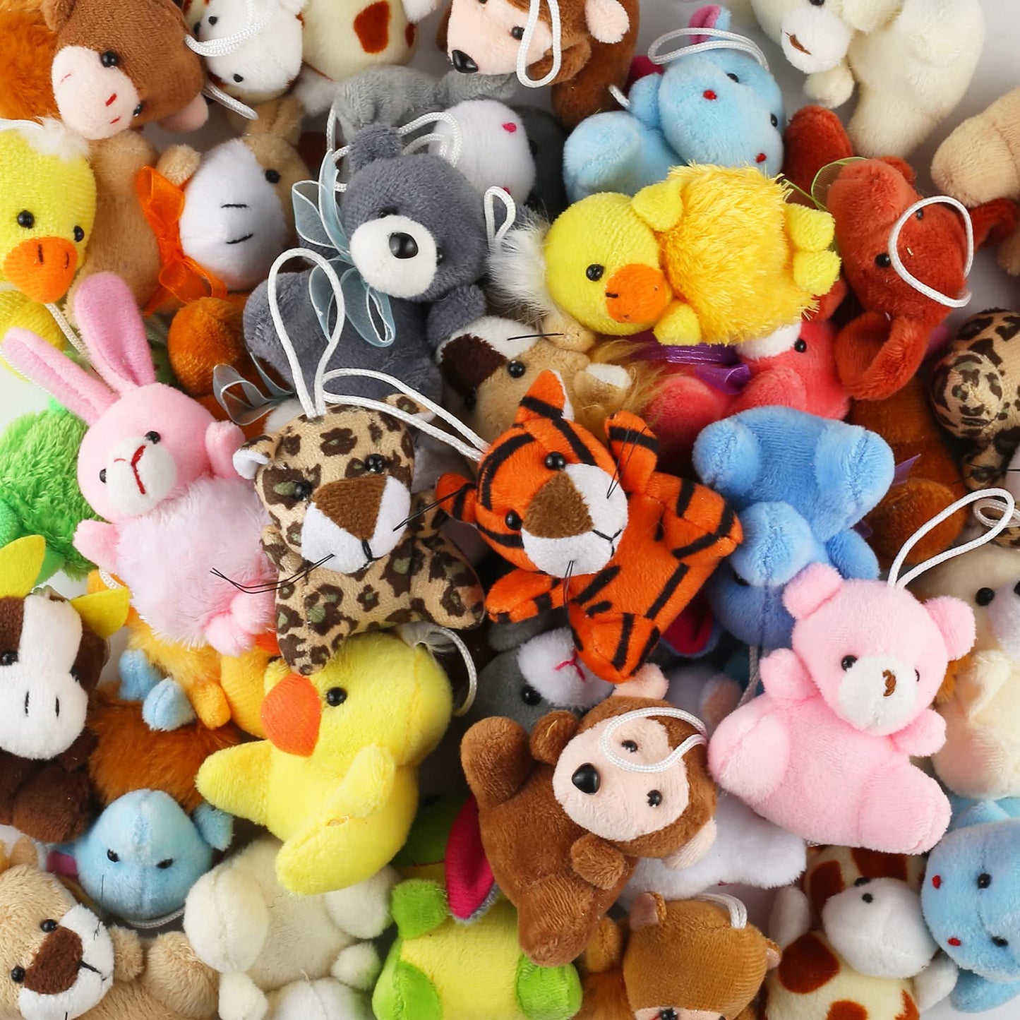 32 Pack Cute Small Stuffed Animal Keychain Set for Party Favors, Goodie Bag Fillers, Carnival Prizes Box for Kids, Mini Plush Toy Assortment for Classroom Rewards