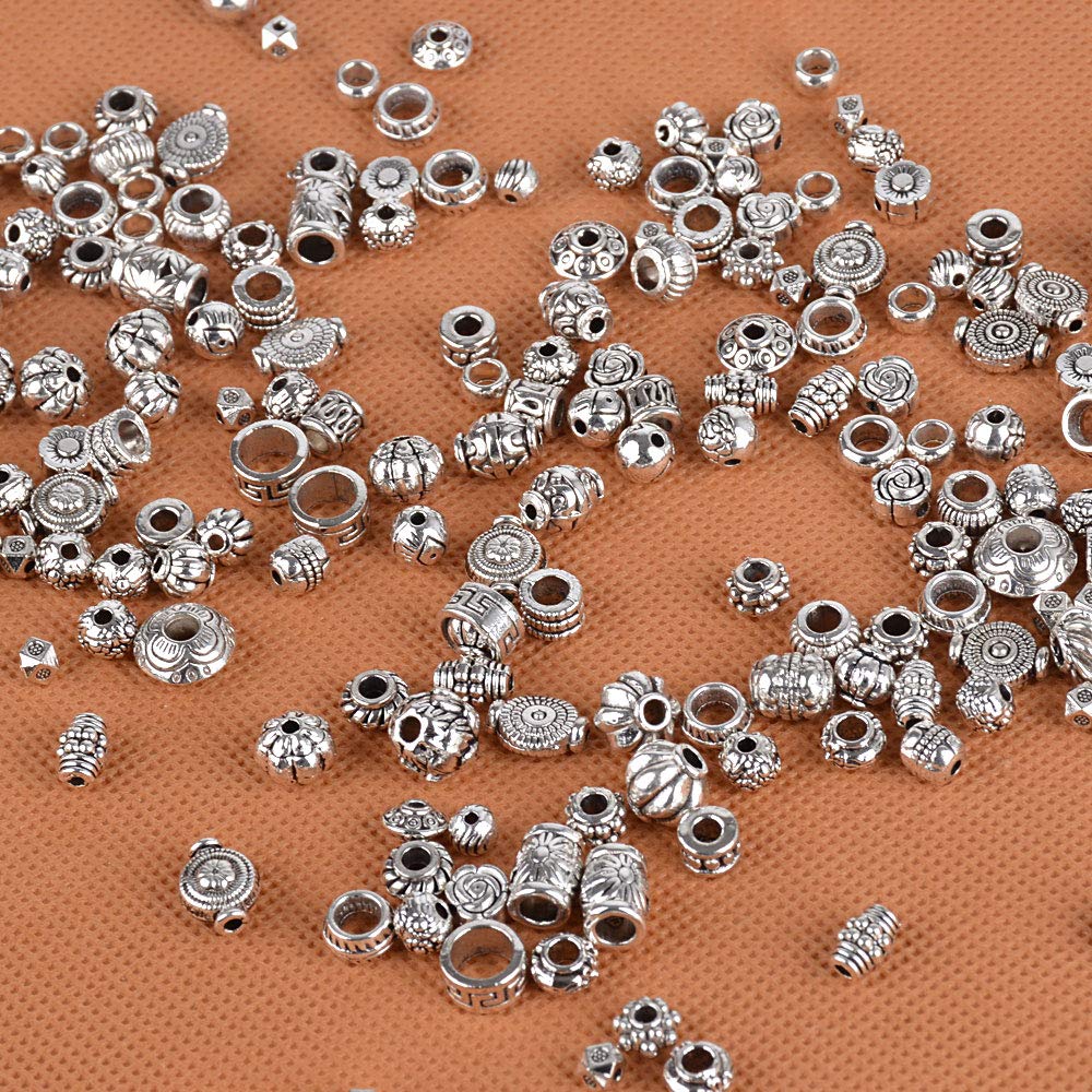 200pcs Silver Spacer Beads for Crafting - 100g Mixed Spacers Tibetan Spacer Beads Silver Beads for Jewelry Making DIY Necklaces Bracelets Making 200pcs Silver 1