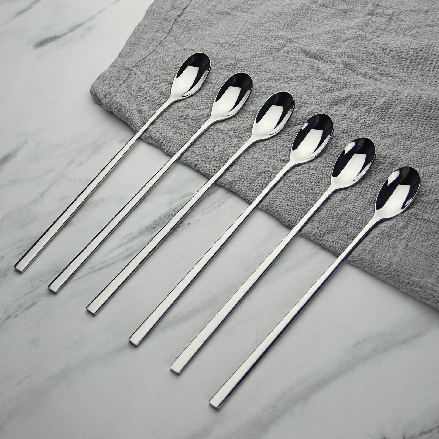 AOOSY Latte Spoons Long Handle Teaspoons Set of 6 Stainless Steel 9 inches Mixing Ice Cream Stirring Spoon Ideal for iced Coffee Iced Tea Milk Shake Ice Cream Sundeas Cool Drinking A-6 Pcs Silver Iced Tea Spoons