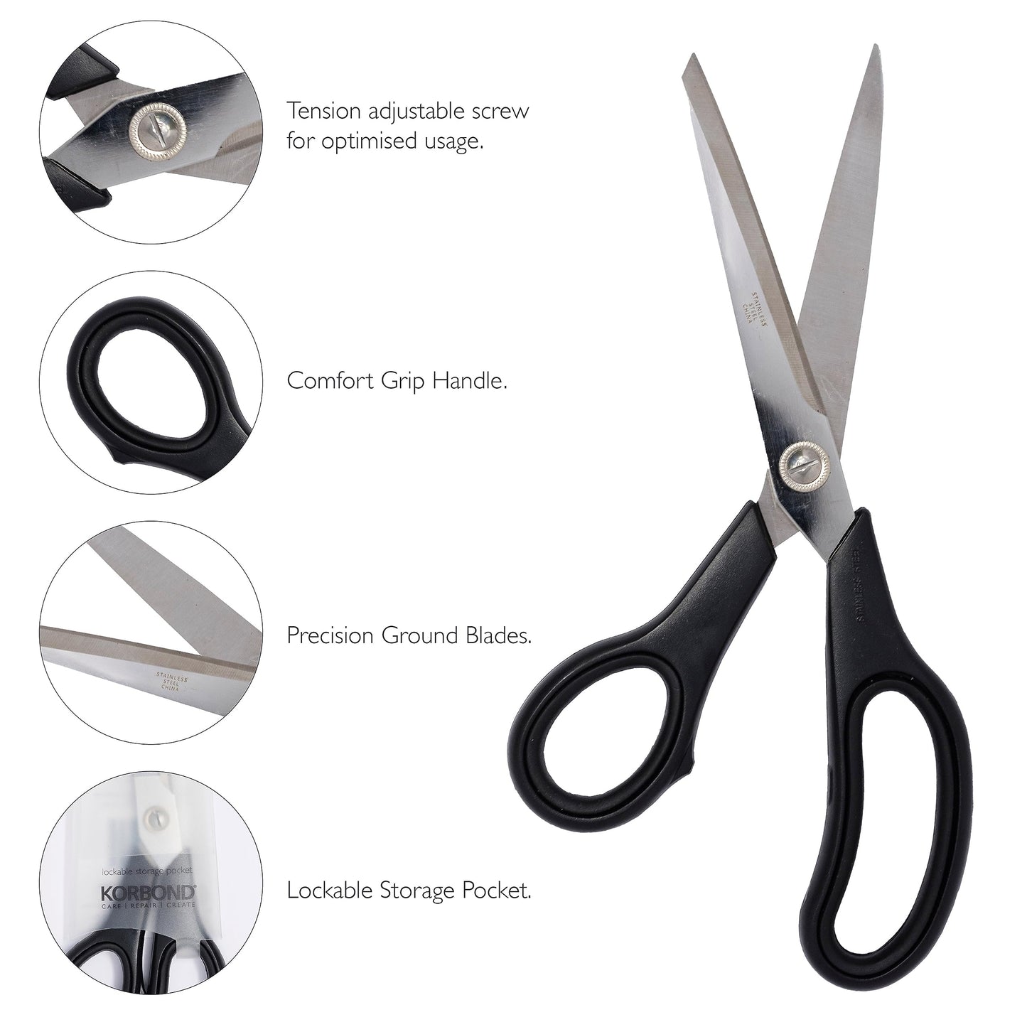 DRESSMAKING SCISSORS 9 INCH by Korbond – Soft Grip Professional Scissors, Household Scissors, Fabric Scissors, Paper Scissors. AMBIDEXTROUS – For Right & Left Handed , Black 9" Dressmaking 1 Pair