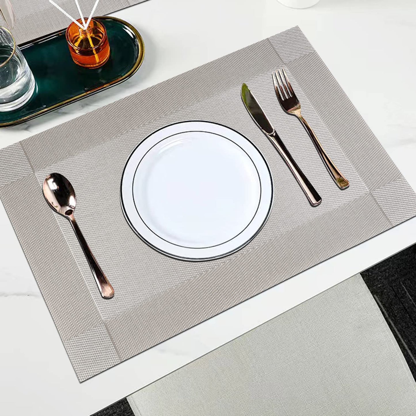 Homcomodar Silver Table Place Mats and Coasters Sets of 6 (Grey) 6pc placemats and coasters Ab-01-grey