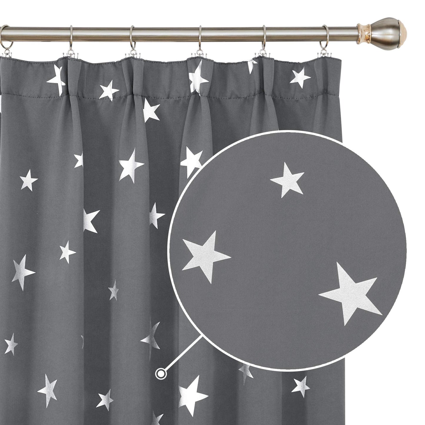 Deconovo Super Soft Thermal Insulated Pencil Pleat Star Printed Blackout Curtains for Bedroom 46 x 72 Inch Light Grey 2 Panels 2x W46"xL72"