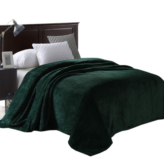 Exclusivo Mezcla King Size Flannel Bed Blanket, 230x265 CM Soft Waffle Fleece Blanket, Velvet Plush Blankets as Bedspread/Coverlet/Bed Cover, Forest Green Blanket King (230x265 CM)