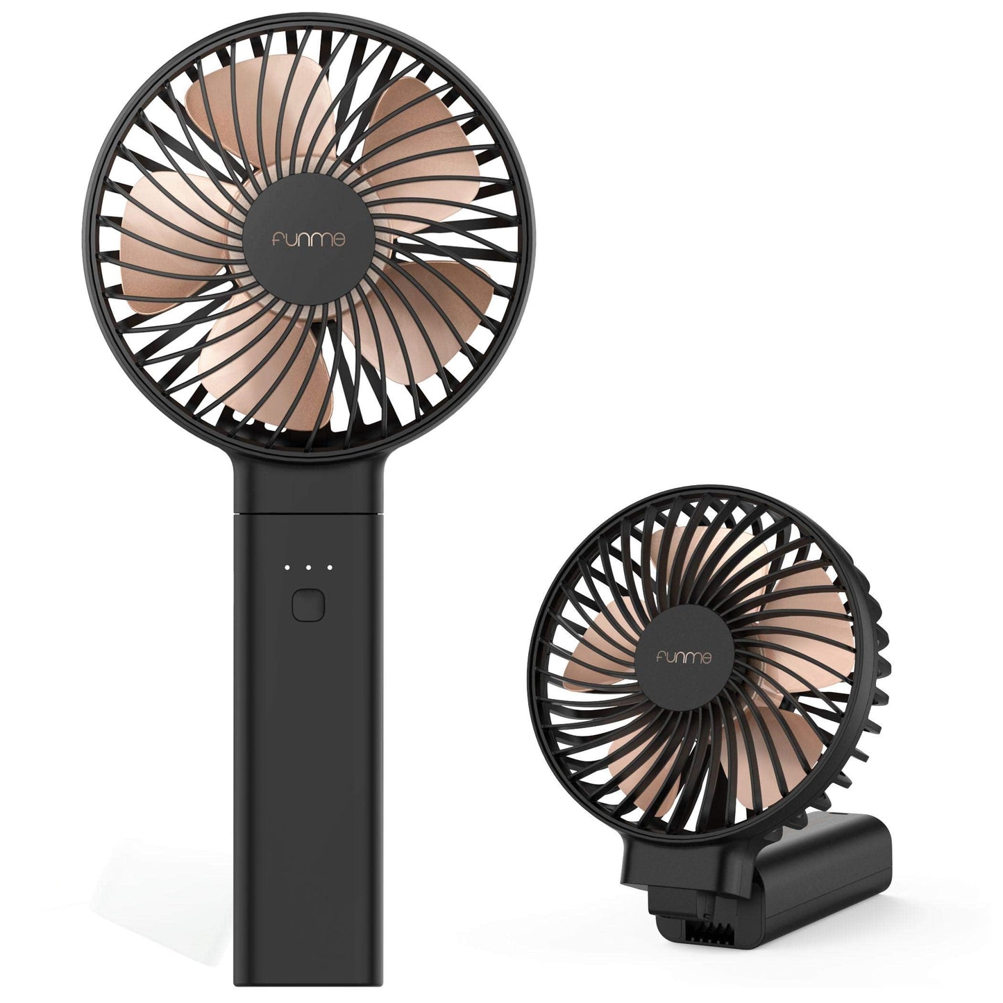 Funme 2024 Newly Handheld Fan, Portable Hand Fan Quiet Strong Wind [ 5000 Battery/4 Speed/Battery Indicator/Easy Clean] Foldable Powerful Cooling Personal Desk Fan Exquisite for Makeup Outdoor Gold and Black