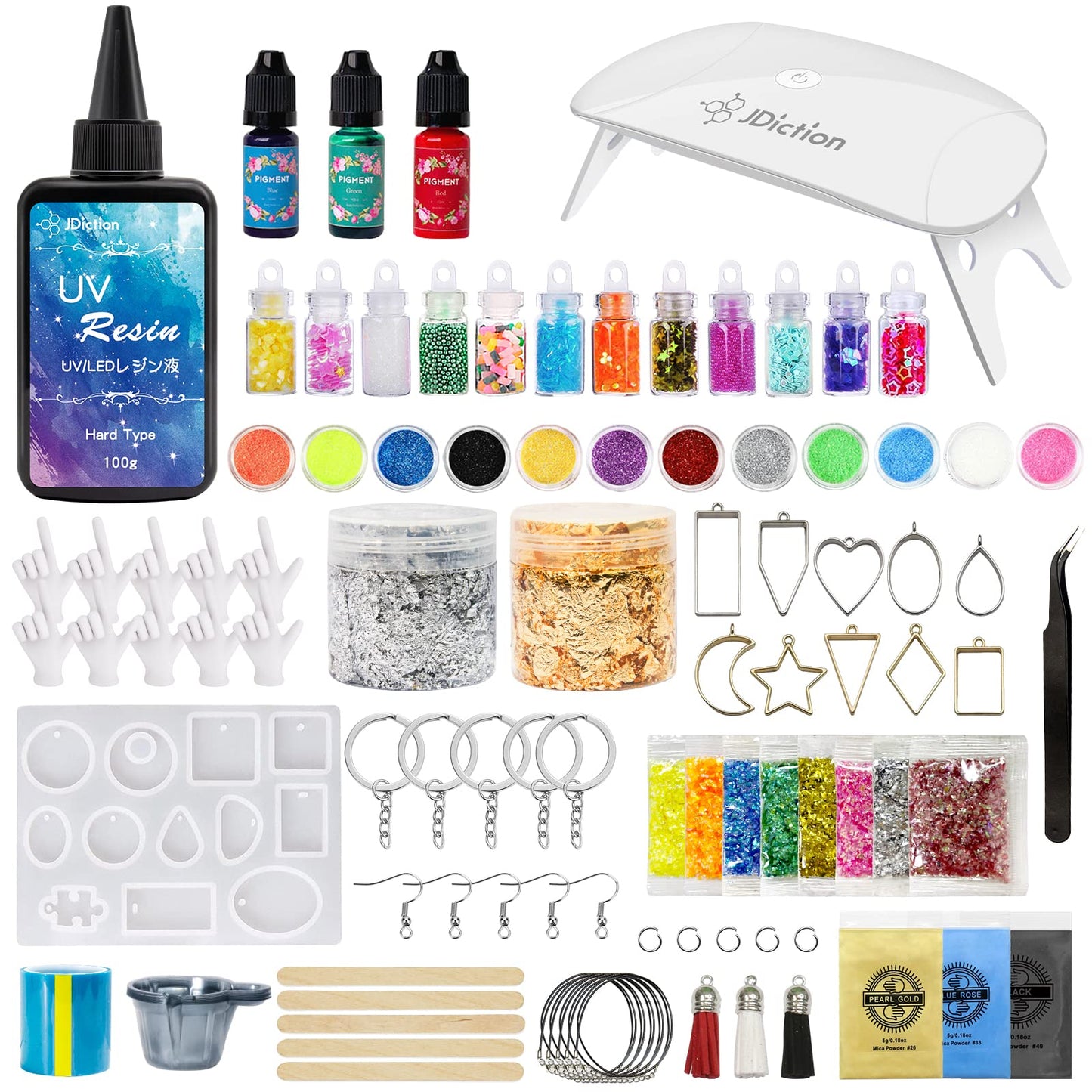 JDiction UV Resin Kit with Light, Super Crystal Clear Hard Resin Sunlight Curing Starter Kit for Jewelry, Doming, Coating, and Casting, DIY Craft Beginner Kit