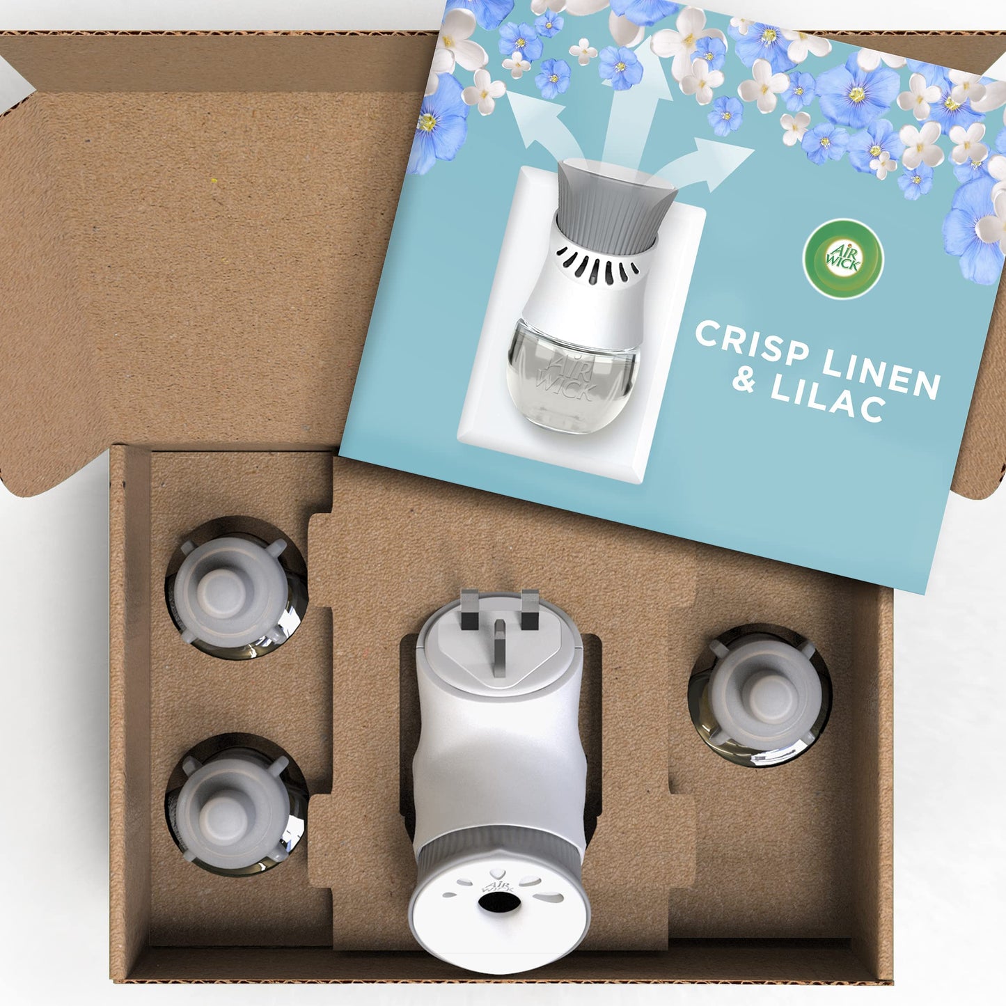 Air Wick|Crisp Linen & Lilac|Plug in Electrical Air Freshener Starter Kit |1 Gadget & 3 Refills| Lasts up to 300 Days Crisp Linen and Lilac Kit (Pack of 2)