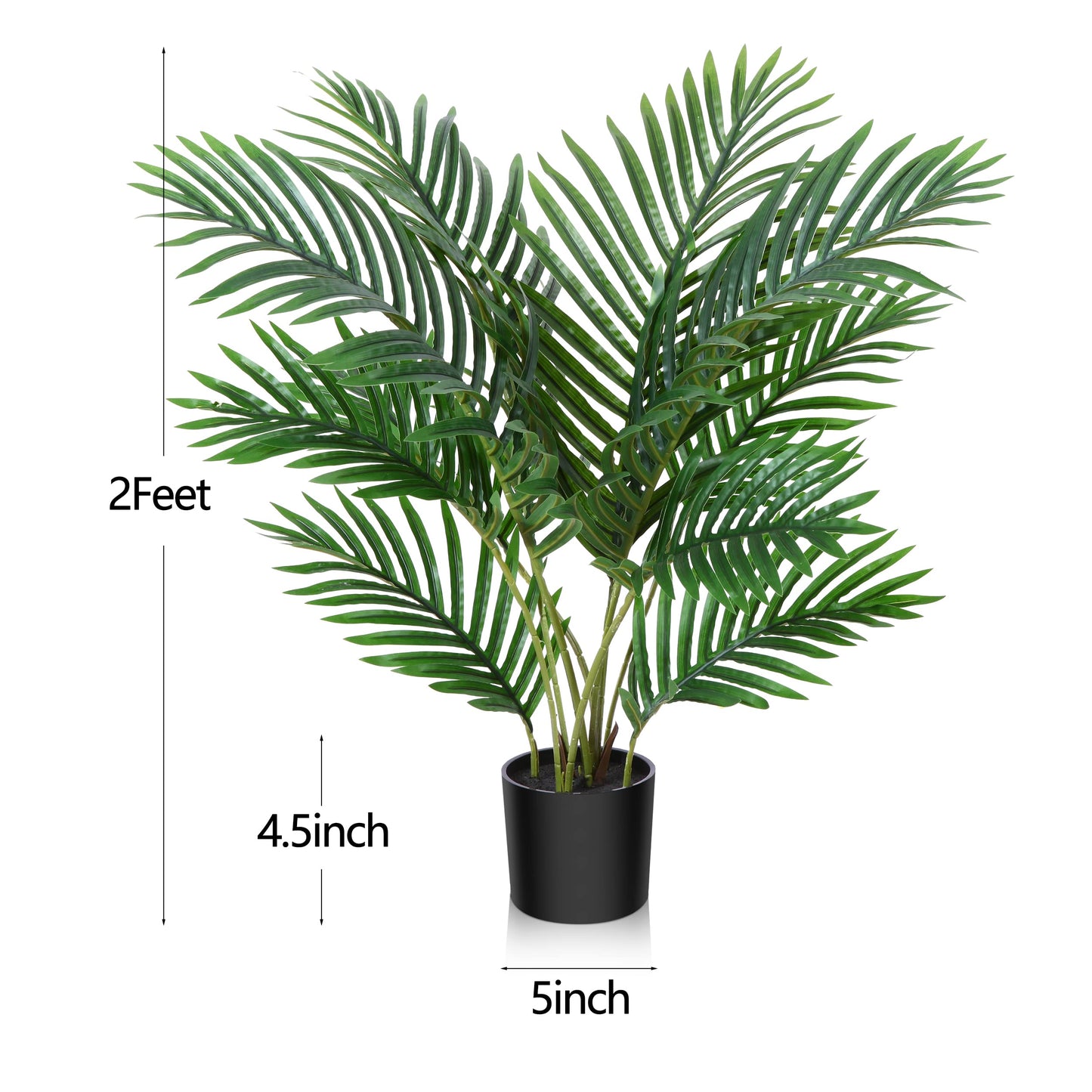 Fopamtri Artificial Plants Indoor Fake Areca Palm Plant 60cm in Plastic Pot with Green Leaves Faux Tropical Palm Plants for Home House Office Garden Decoration(1PACK) 60cm-1 Pack