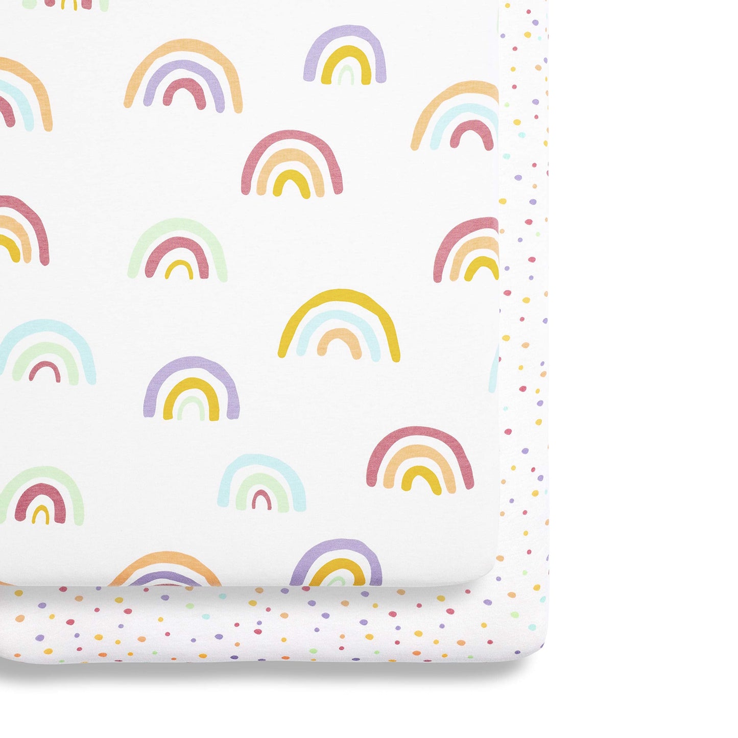 2 Pack Crib Fitted Sheets 44 x 80cm – Rainbow Design – Light, Breathable & Luxurious Jersey Cotton Made To Last & Designed To Fit SnüzPod Bedside Cribs