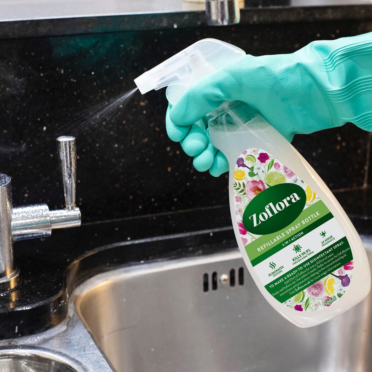 Zoflora Fresh Home, Mountain Air 6 x 500ml, Concentrated 3-in-1 Multipurpose Disinfectant Kills 99.9% of Bacteria & Viruses