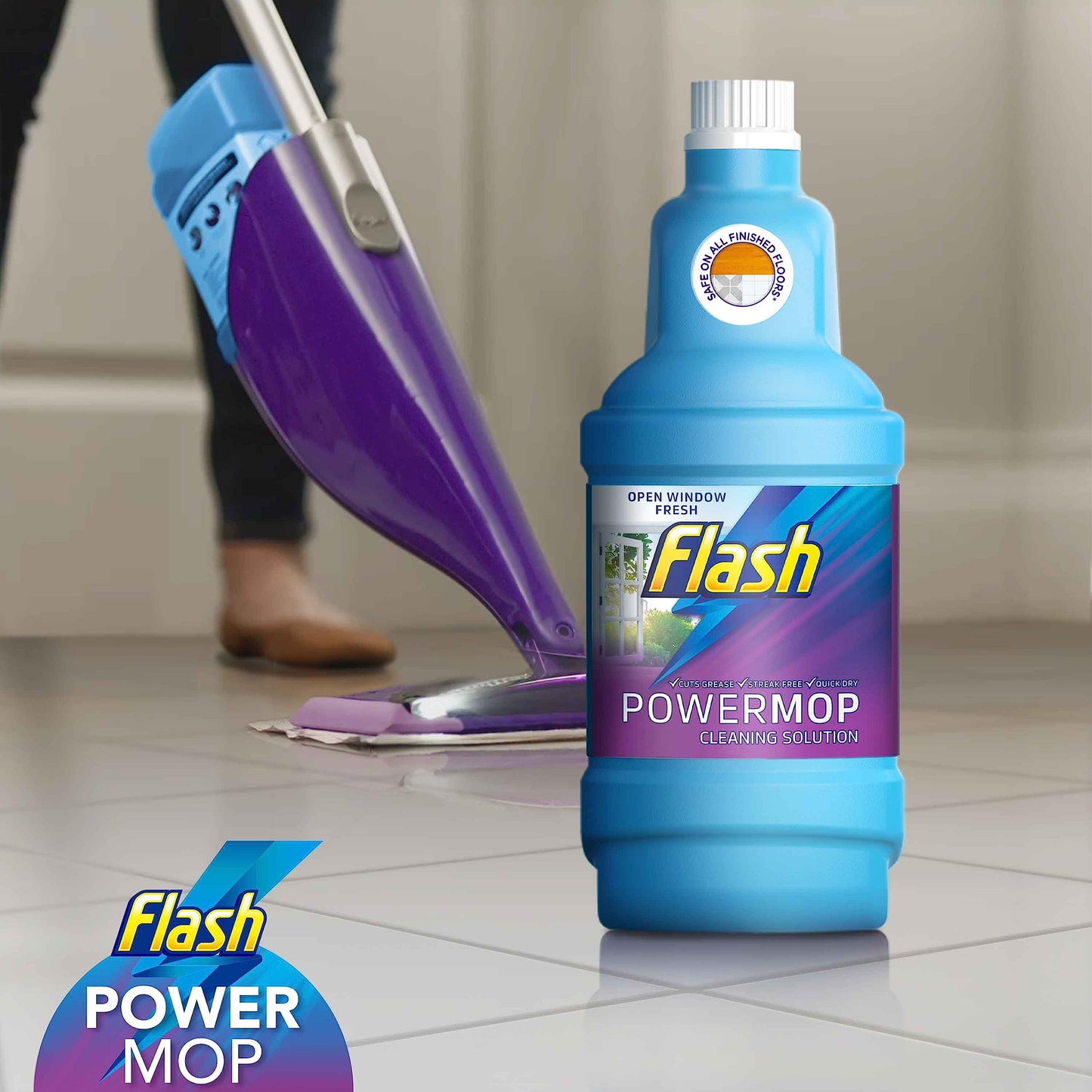 Flash Powermop Refill Liquid, Floor Cleaner, Fresh, 5 Litres (1.25 L x 4) 1.25 l (Pack of 4)