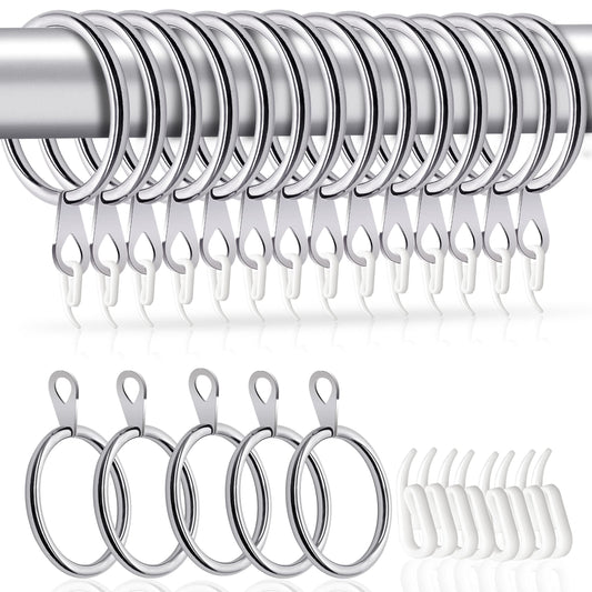 Hommakr 50 Pack 38mm Large Curtain Rings and Hooks – Bigger Curtain Rings Metal with Plastic Hooks for Window Rods, Decorative Drapery – Durable & Rustproof Curtain Pole Rings 50 sets - Silver Silver-50