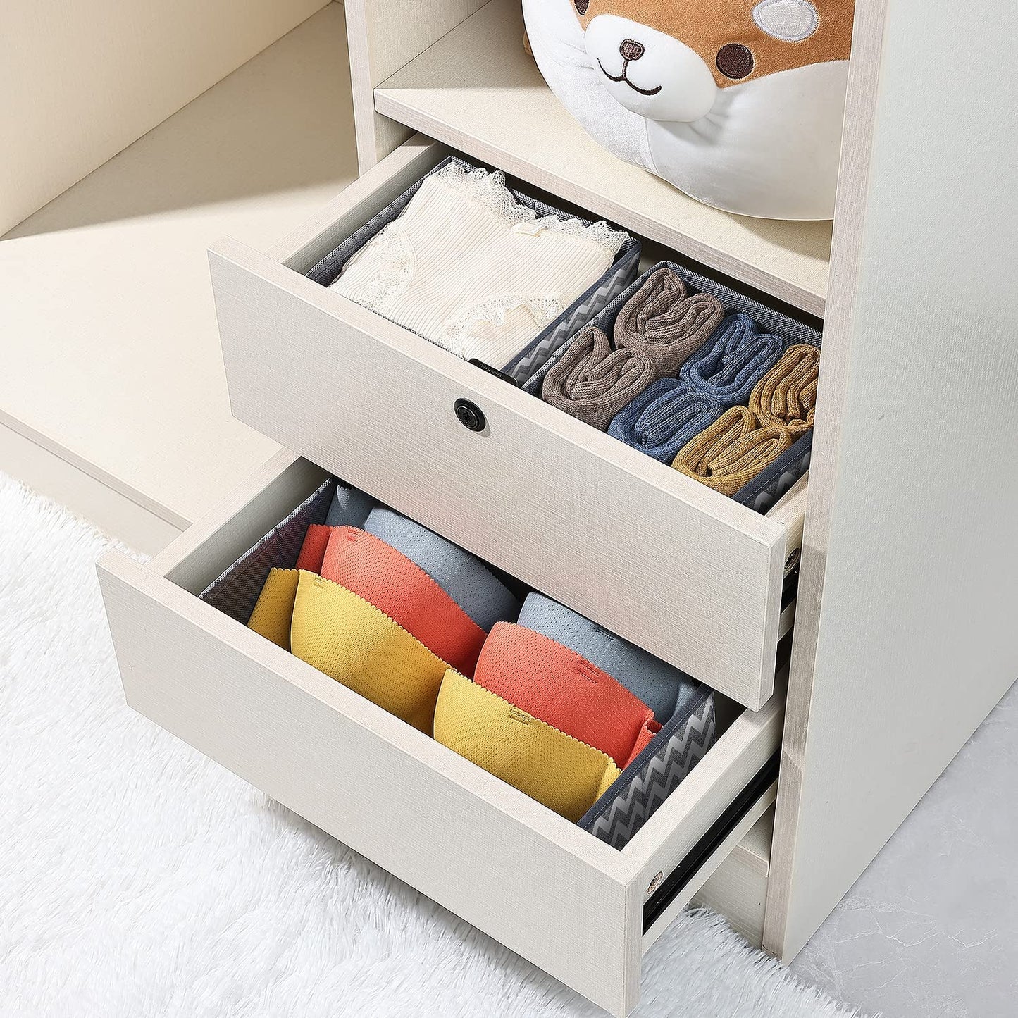 DIMJ 12 PCS Dresser Drawer Organiser Fabric Storage Box Foldable Wardrobe Dividers Cubes for Socks, Underwear, Ties, Scarves, Cosmetics (Grey) 12 Pack Dark Grey Ripple