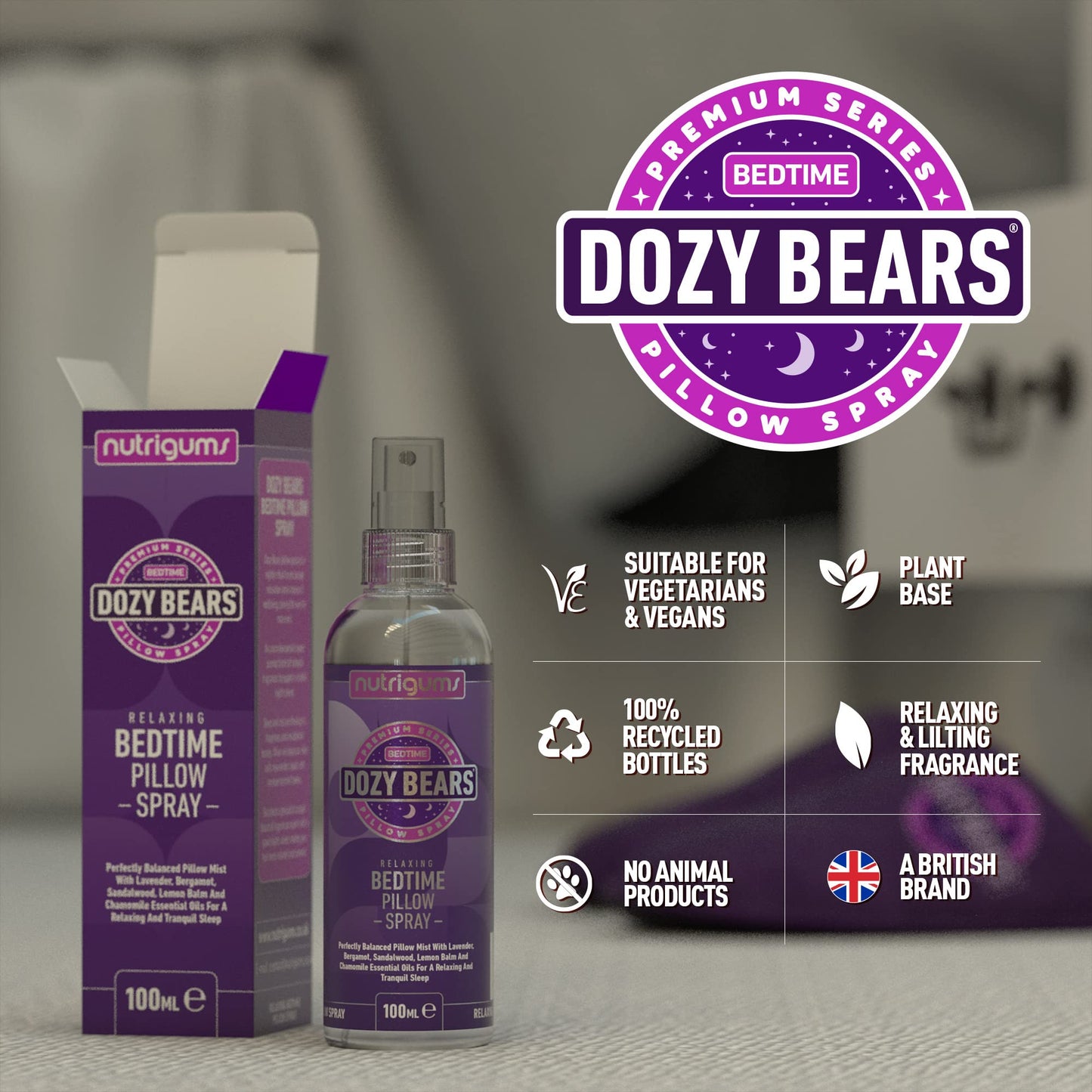 DOZYBEARS The Ultimate Bedtime Pillow Spray 100ml | Calming and Relaxing Pillow Mist with Soothing scents of Lavender, Lemon Balm, Chamomile, Sandalwood and Bergamot