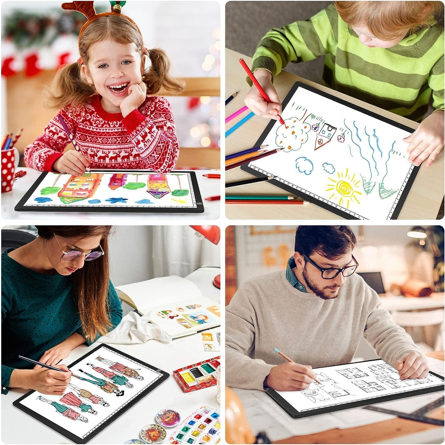 A4 LED Light Box Drawing, Light Pad Copy Board for Tracing Drawing with Free Carry Felt Bag Ultra-Thin Adjustable Brightness Micro USB Powered 1pack