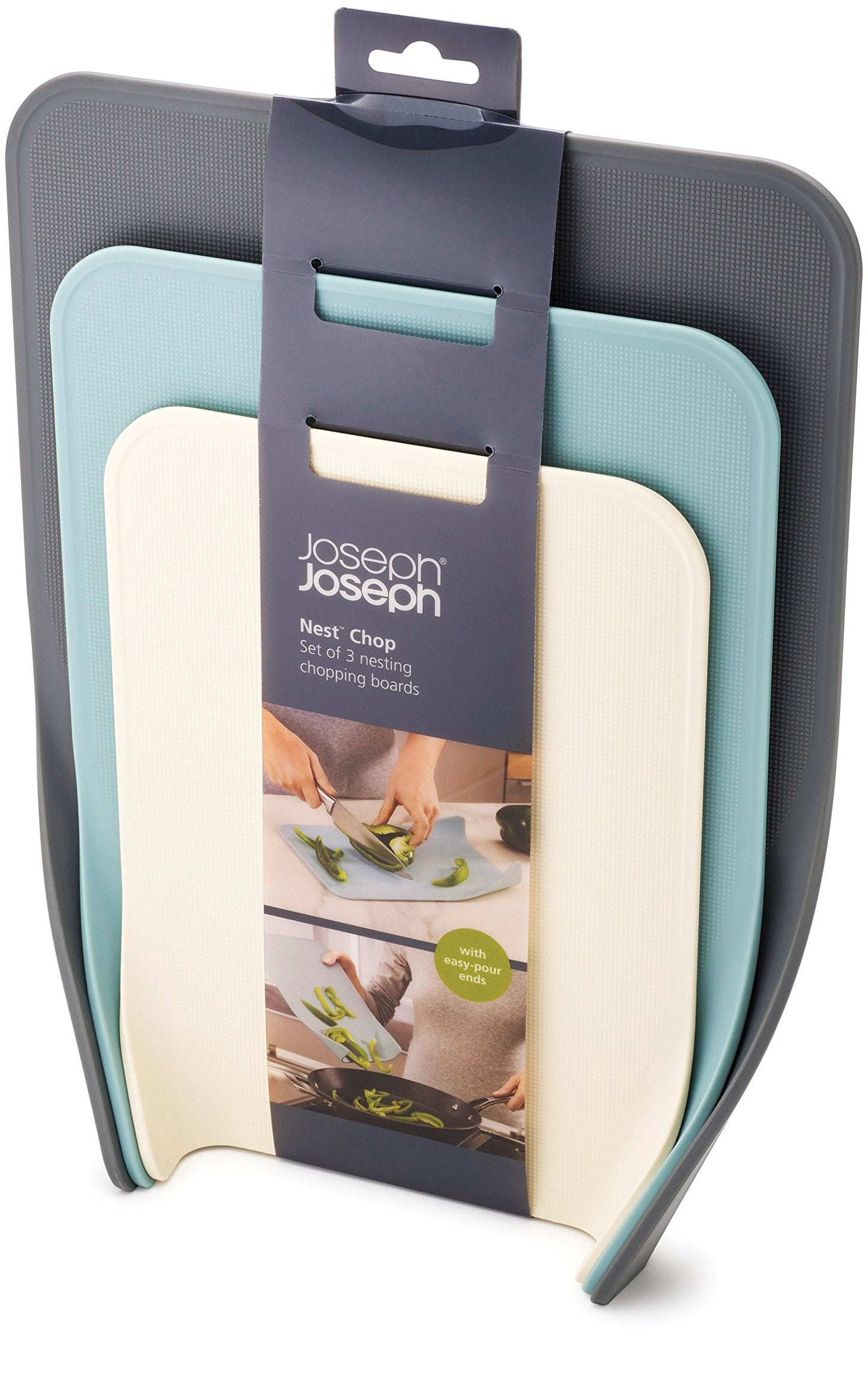 Joseph Joseph Nest 3 piece Chopping Board Set, Nesting Compact Boards, Dishwasher safe - Blue/Grey/White