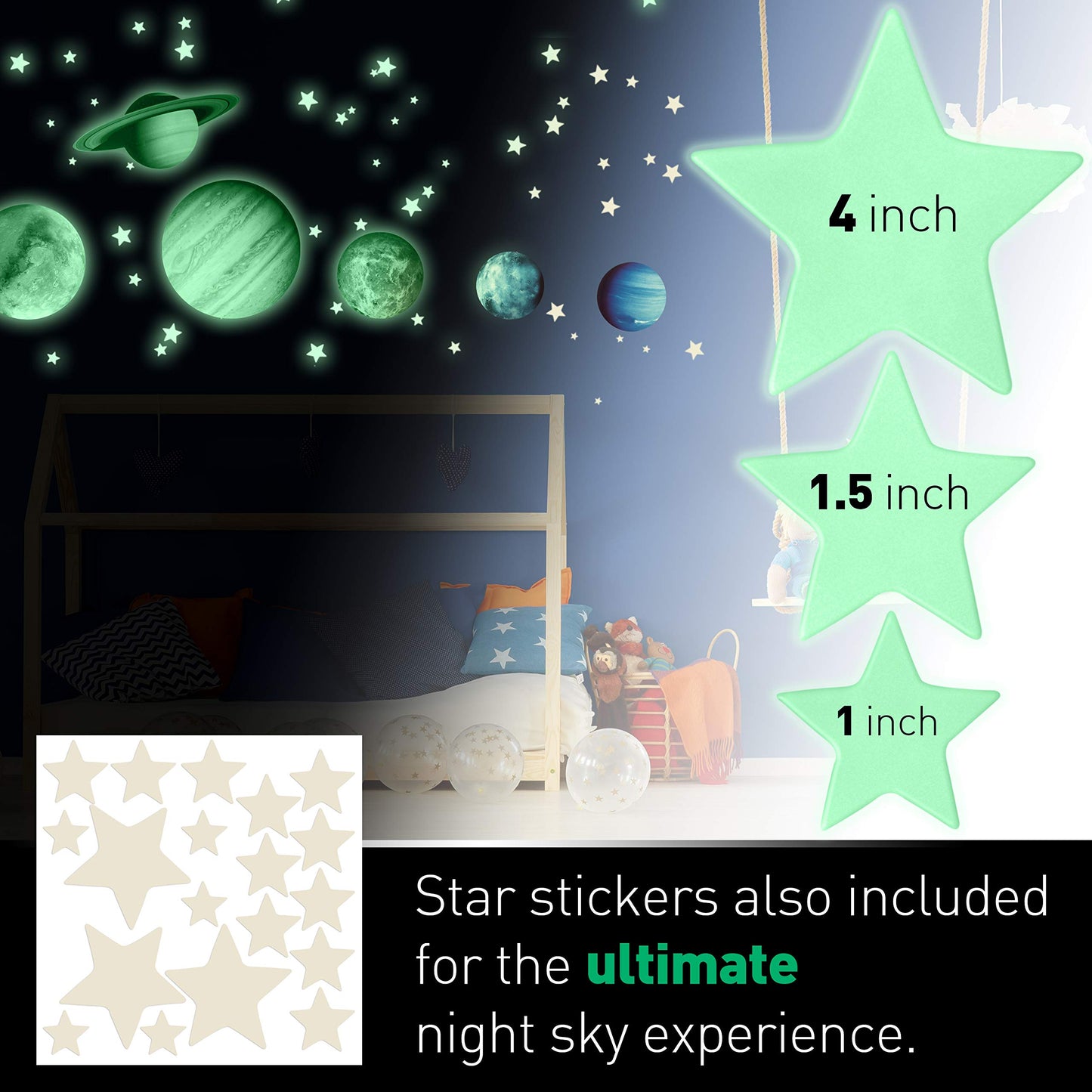 Glow in The Dark Stars and Planets, Bright Solar System Wall Stickers - Glowing Ceiling Decals for Kids Bedroom or Any Room, Shining Space Decoration,Birthday Gift for Boys and Girls