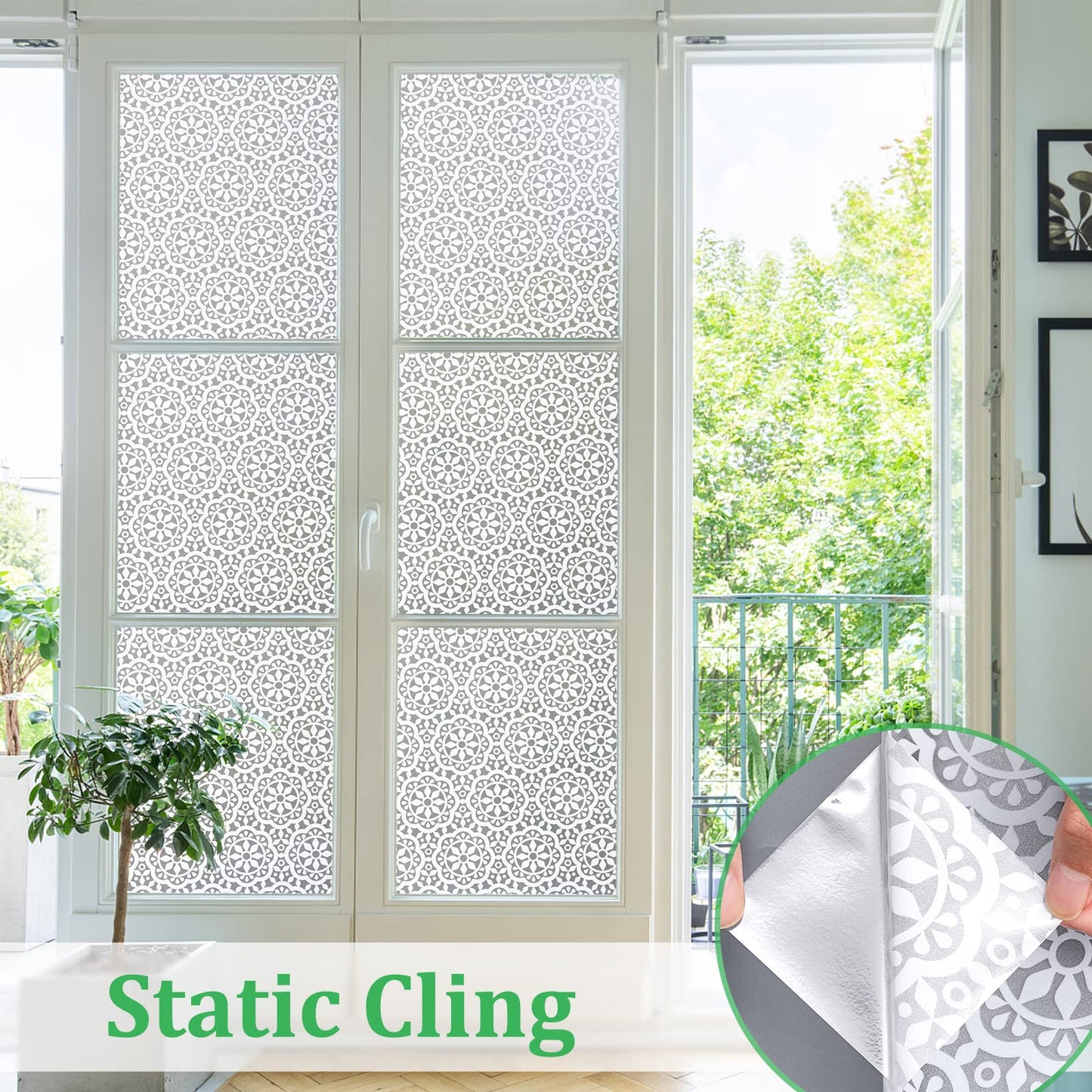 Lifetree Window Film Privacy Patterned Frosted Film for Glass Windows Lace Decorative Opaque Static Cling Vinyl Self-Adhesive Window Film for Home Office Bathroom Bedroom (WHITE, 44.5 * 200cm) White 44.5*200cm