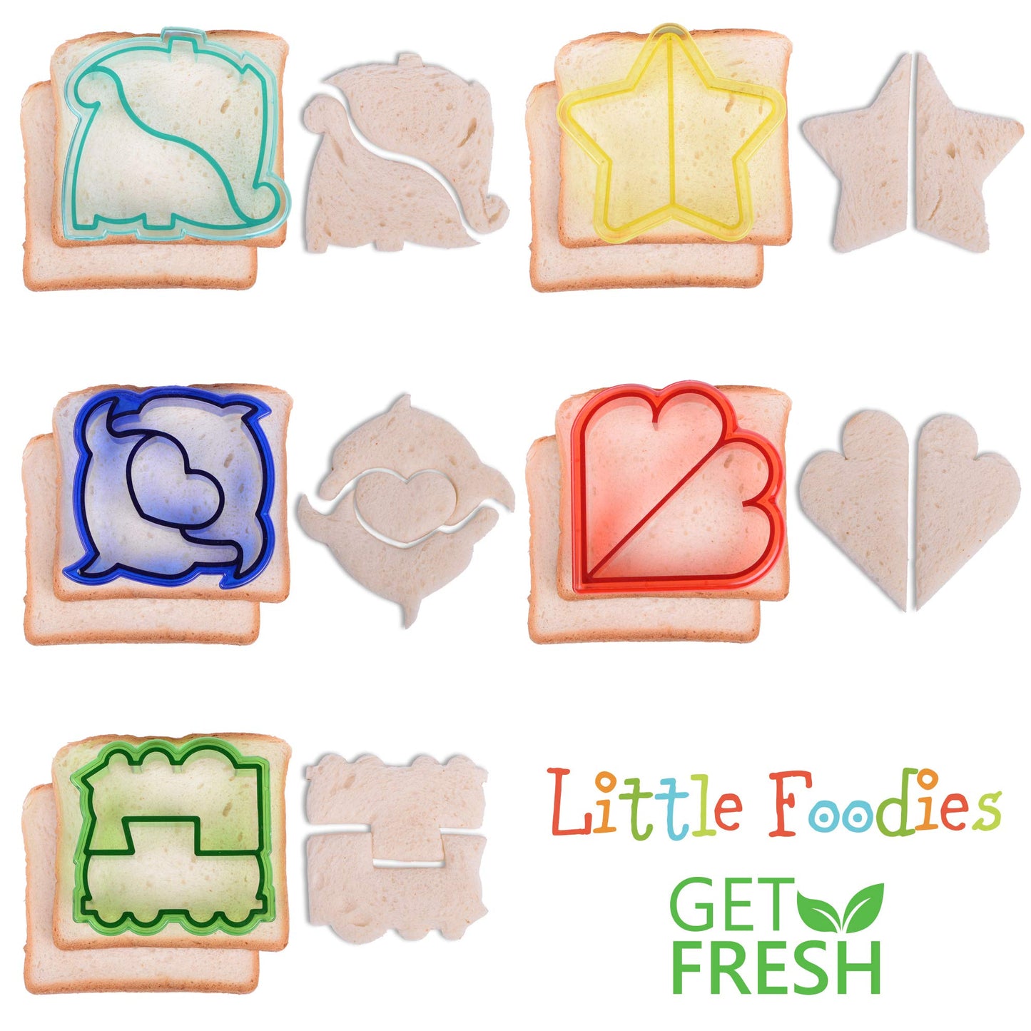 GET FRESH Sandwich Cutters for Kids – Childrens Cutters Set with 5 Sandwich Shapes/Cookie Cutters/Bread Cutters – Comes with 5 Vegetable Cutters and Bonus 10 Bento Decorations and 10 Scratch-off cards 30-pcs Set