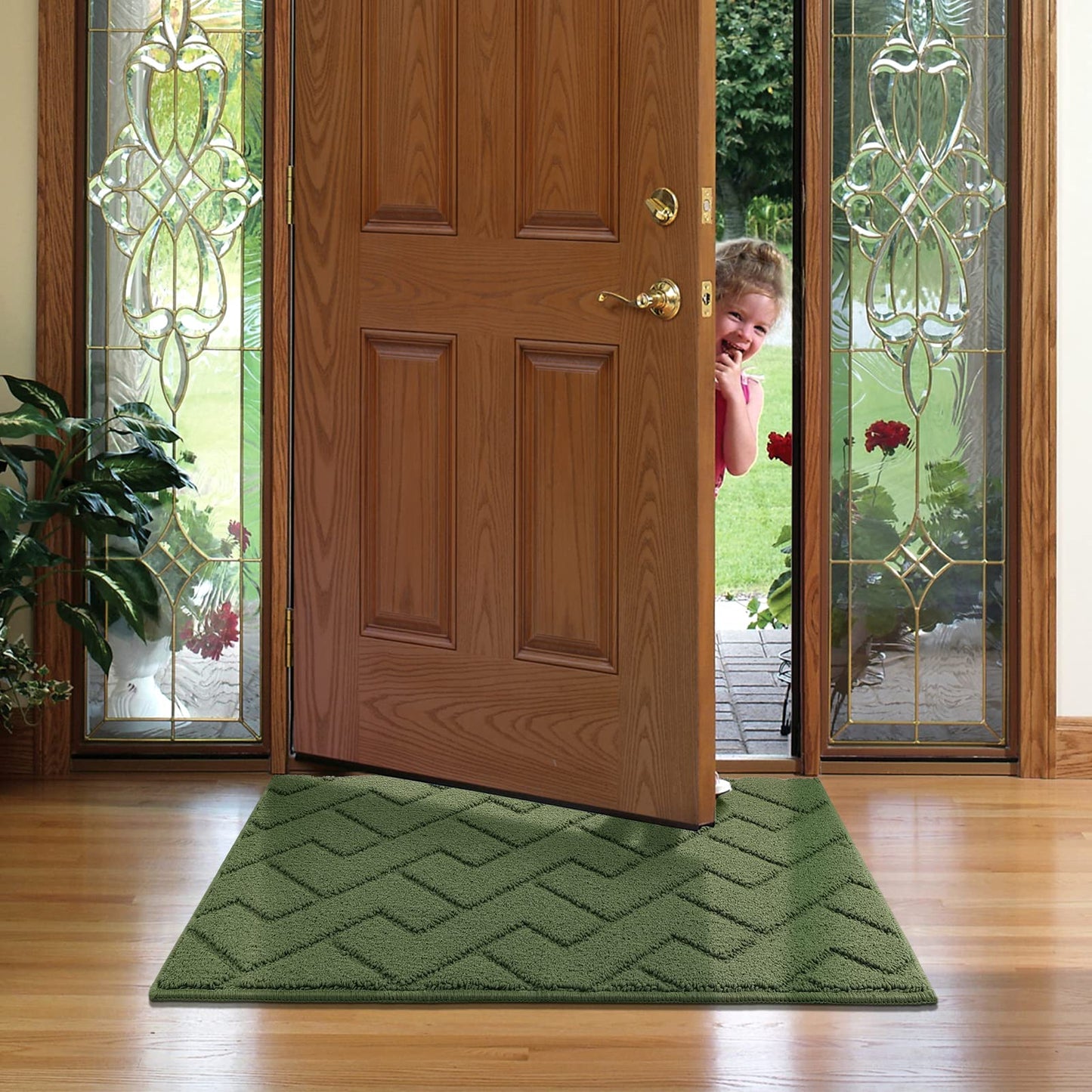 Biscpro Door Mat, 80 X 100 cm DoorMat Indoor Washable, Doormat Indoor Dirt Trapper Non-slip,Absorbent Inside Entrance Rug Mat for Entryway,Patio,Garden,Laundry Room,Pets - Green