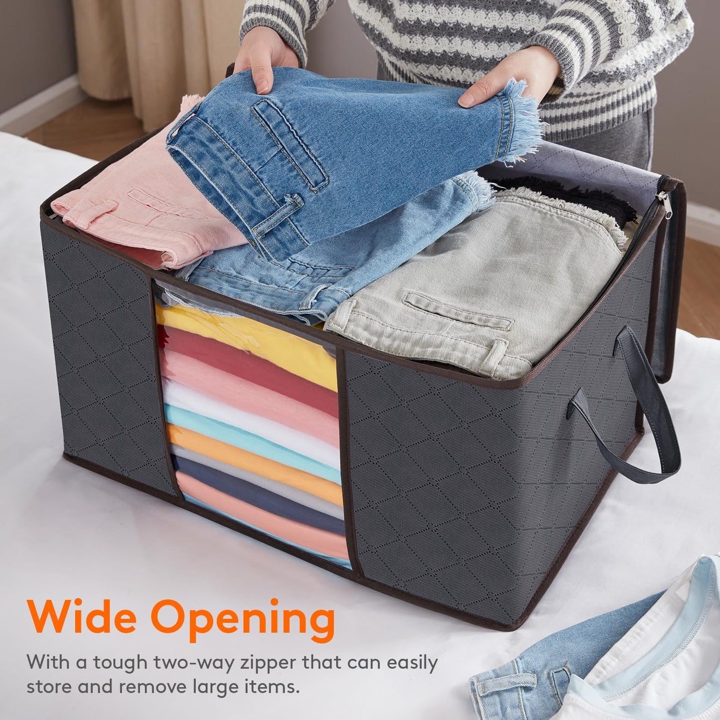 Lifewit 8 Pack Clothes Storage Bags, Foldable Storage Box Moving Bags Wardrobe Storage Organiser Packing Boxes for Moving House with Clear Window for Clothing Bedding Blankets, Grey