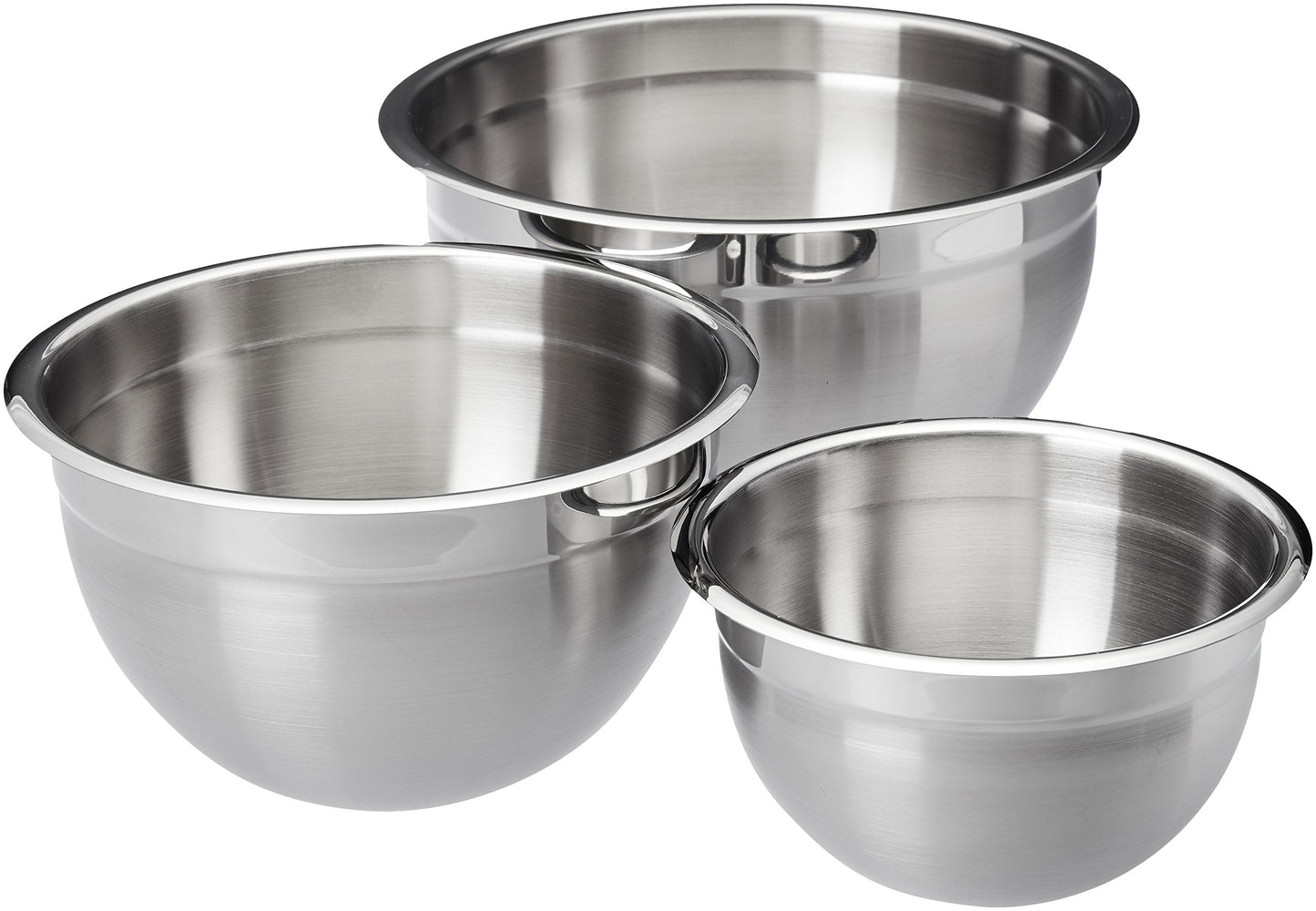 Amazon Basics Stainless Steel 3-Piece Round Mixing Bowl Set, Silver & White