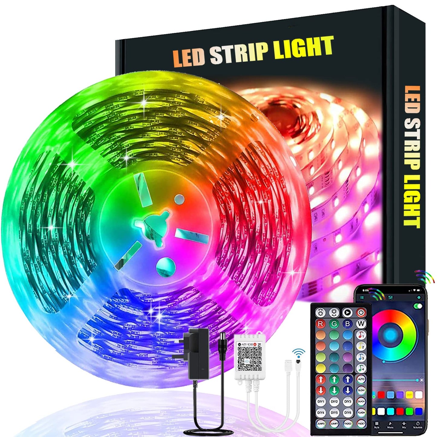 LATKRUU LED Strip Lights with Remote, 20M LED Lights Bluetooth RGB Lights LED Tape Lights with 44-Keys Remote Music Sync Colour Changing Led Mood Strip Light for Bedroom Decoration[Energy Class A+]