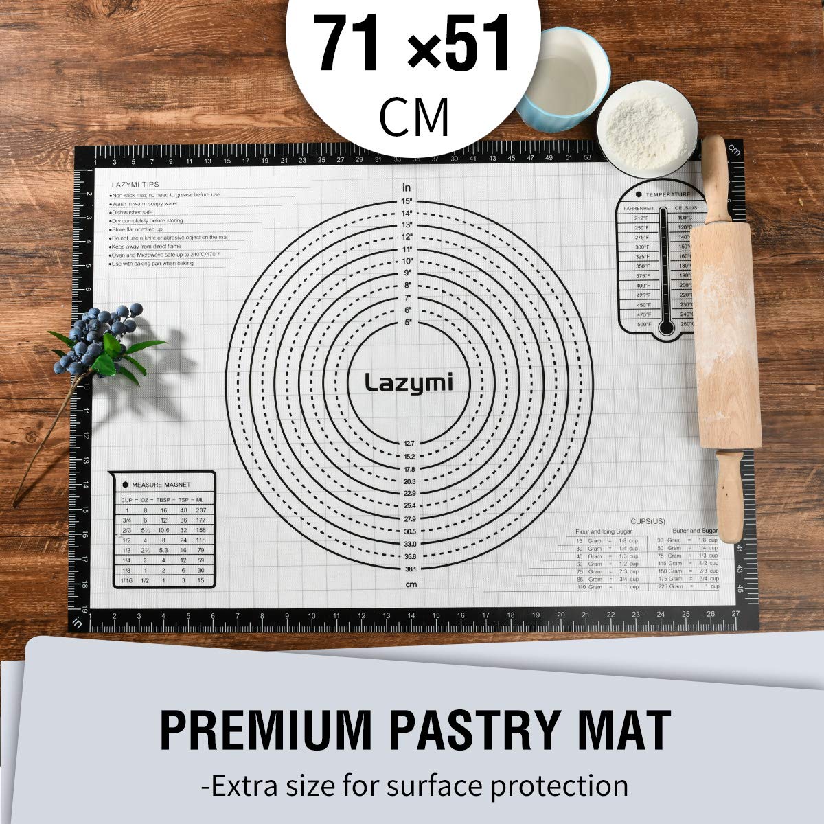 Extra Large Silicone Baking Mats Sheet, Non Stick Pastry Rolling Mat with Measurement 71×51cm, Non-Slip Silicon Dough kneading Mat, Counter Table Mat, Placemat, Fondant Icing/Cake/Pizza Mats (Black) 71×51 Black