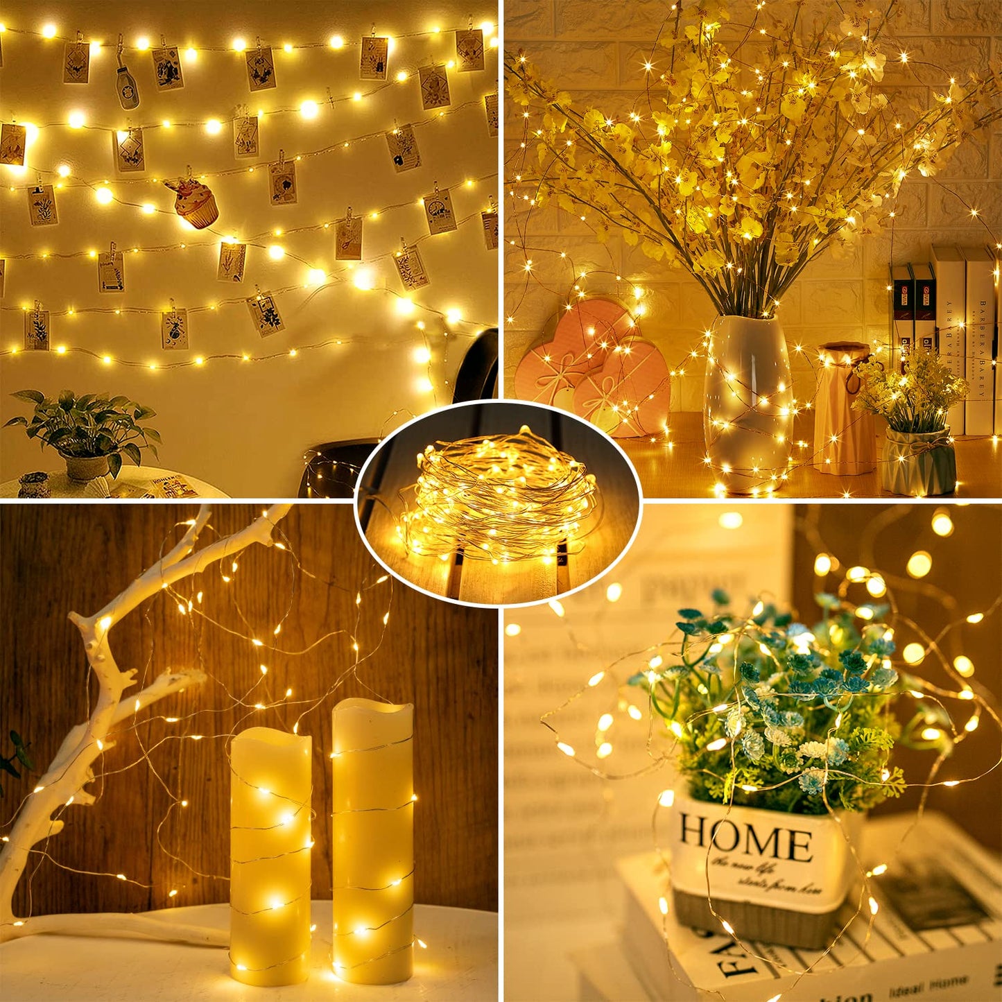 Brightown 24 Pack Fairy Lights Battery Operated - 7Ft 20 Led Mini String Lights Silver Wire Waterproof Firefly Starry DIY Lights for Bedroom Patio Wedding Party Christmas Decor (Warm White) Warm White