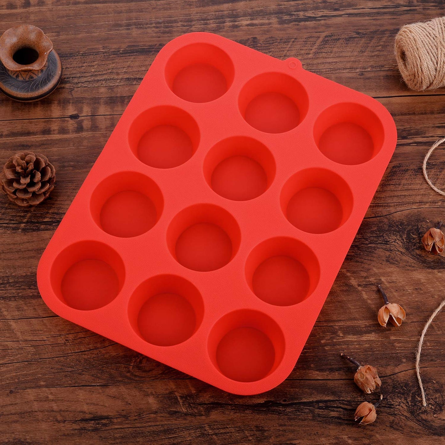 Zuvo Silicon Muffin Tray 12 Cups - Non Stick Baking Trays for Cupcakes & Brownies - (23x31cm) Red Baking Moulds for Muffin