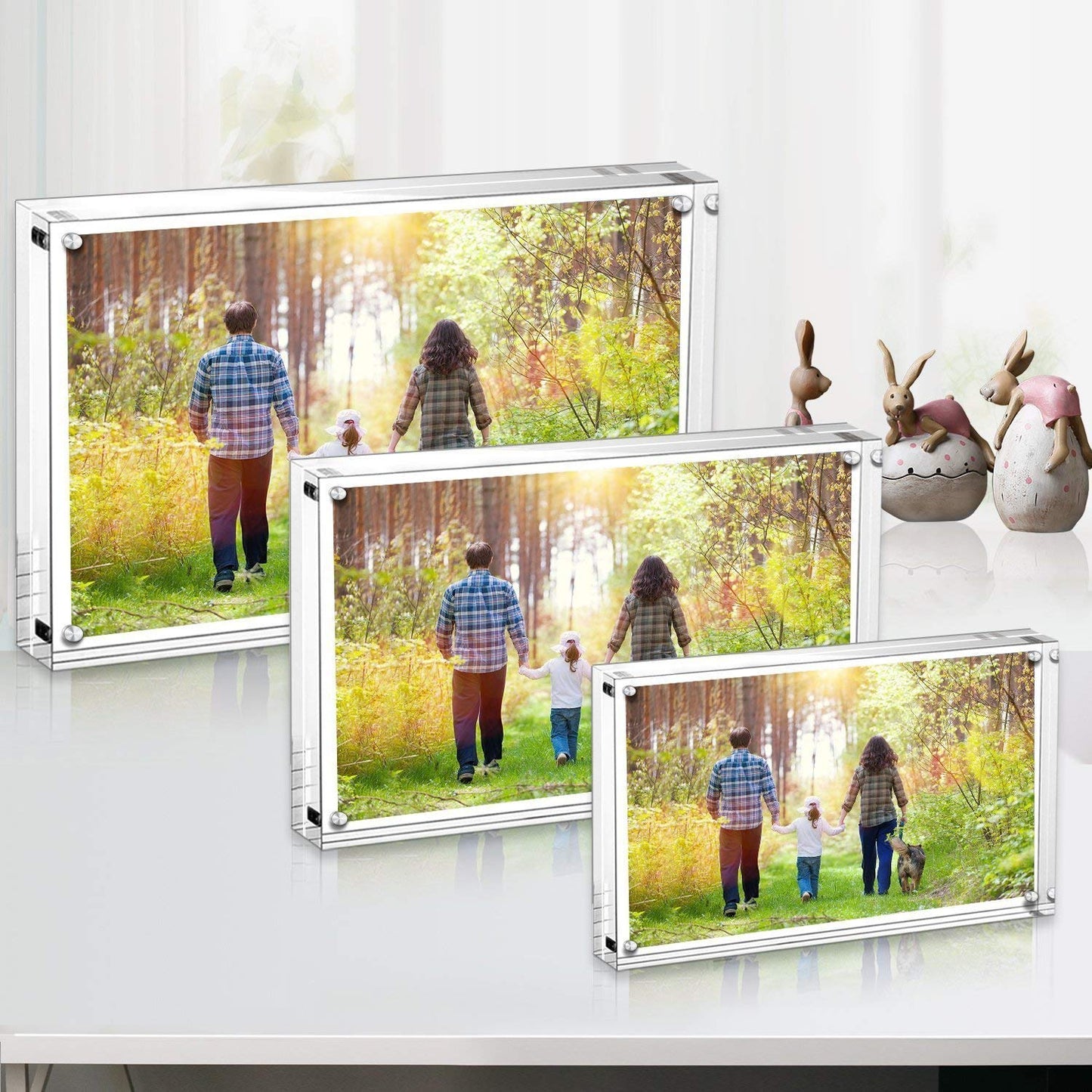 Boxalls Acrylic Photo Frame 15 x 20 cm (6 x 8 inch)-Set of 2, Double Sided Picture Frame with Magnetic, Clear Frameless Desktop Photo Block 2 Pack 6 x 8 inch / 15 x 20 cm