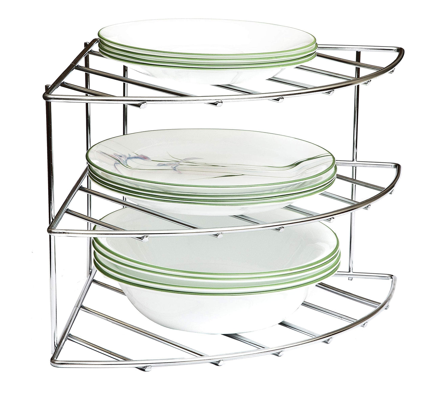 Amtido Plate Rack Kitchen Cupboard Organiser - 3 Tier Stand Holder Storage – Chrome 1